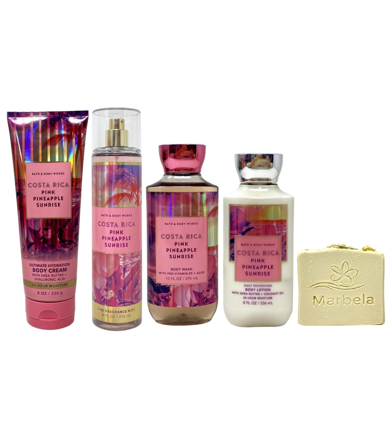 Bath & Body Works Costa Rica Pink Pinapple Sunrise Deluxe Gift Set - Body Cream Fragrance Mist Body Wash and Body Lotion - with a Wild Jasmine Bar Soap - Full Size - Buy Online on GoSupps.com