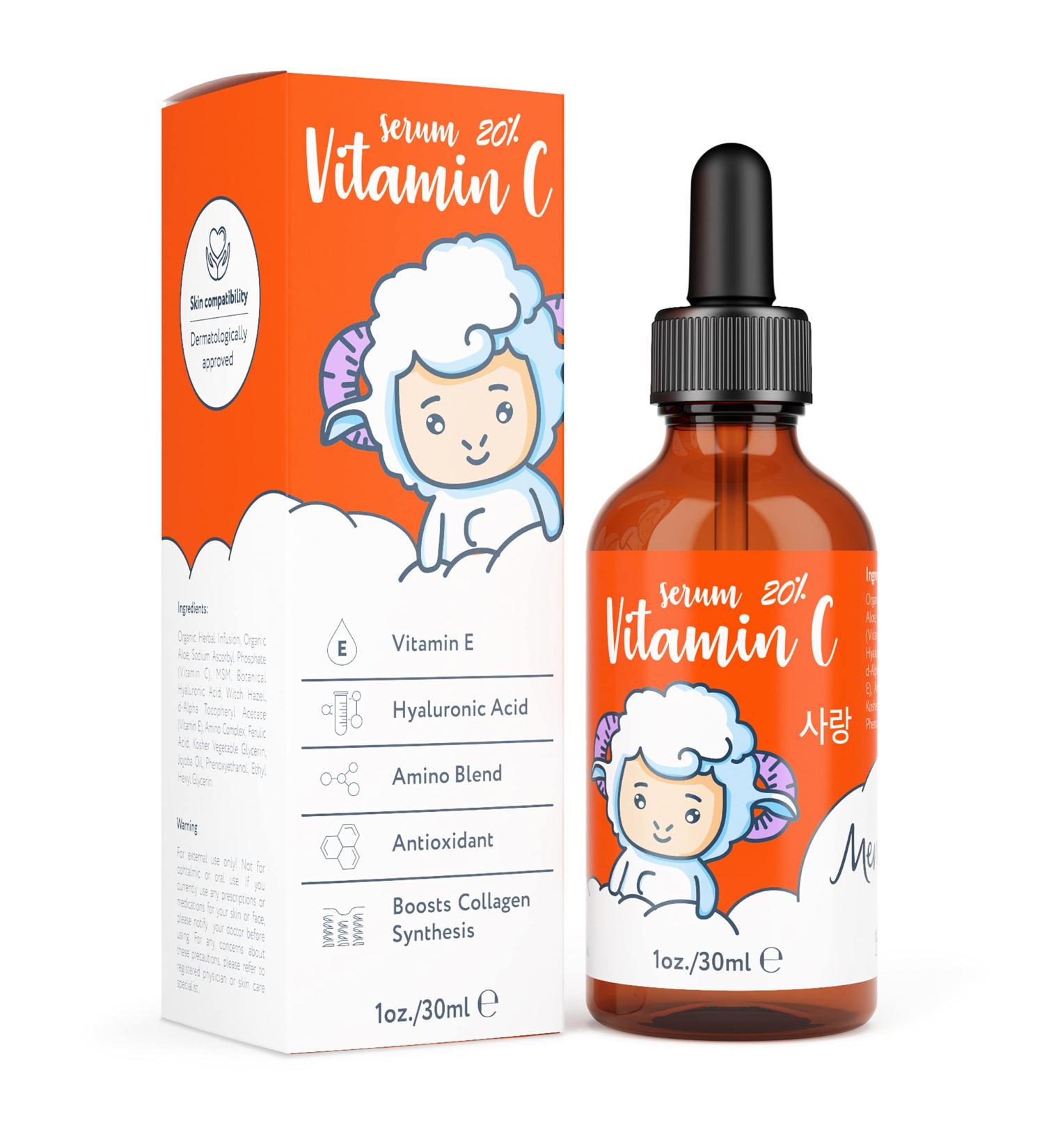 MeMe Vitamin C Serum for Face | Korean Skin Care with Hyaluronic Acid, Retinol & Vitamin E | Anti Wrinkle Eye Serum | Dark Circles Remover - Dermaroller Suitable - Buy Online on GoSupps.com