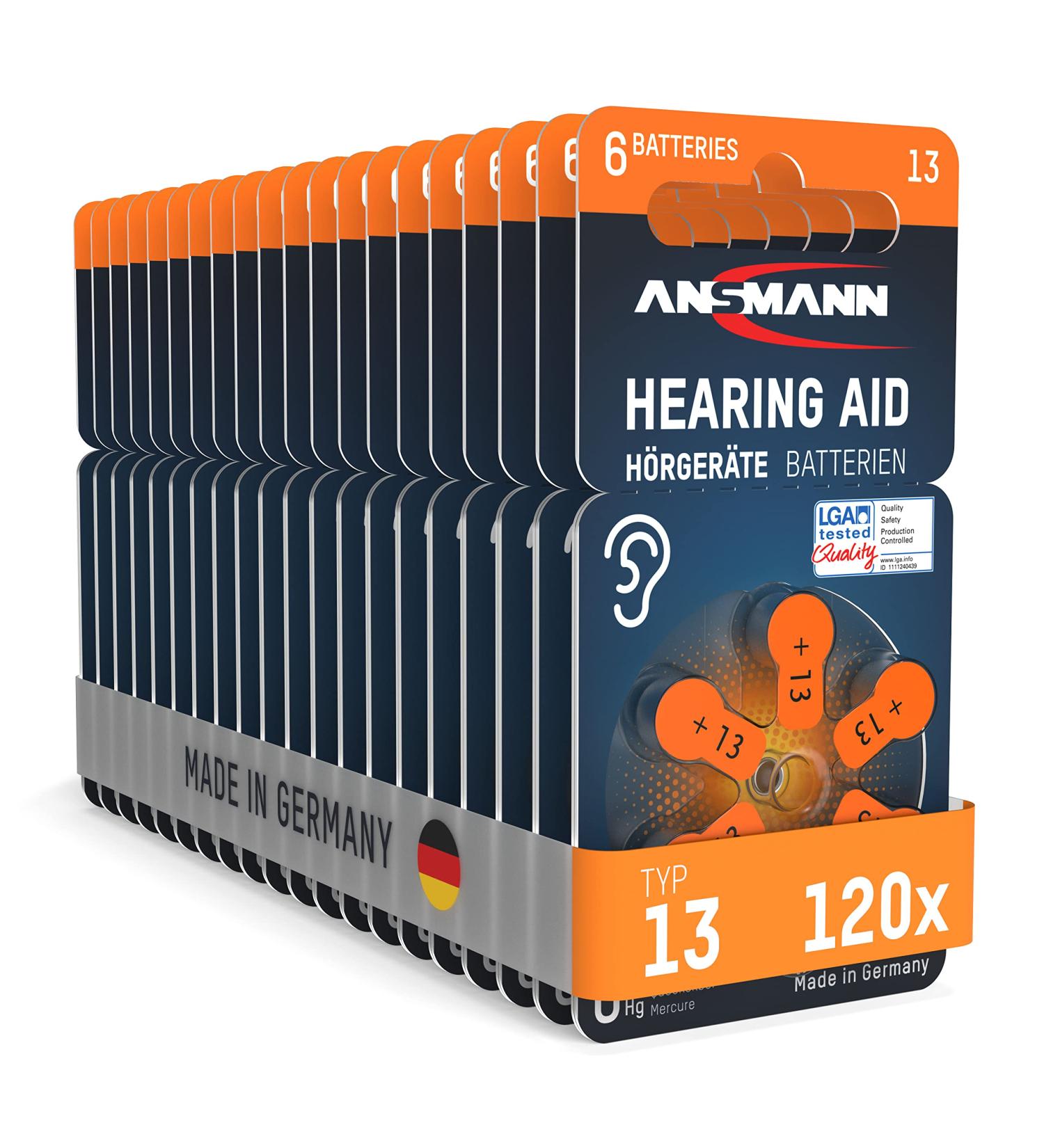 ANSMANN Hearing Aid Batteries 13 with Easy-Grip Protective Film (Orange Pack of 120) Type 13 P13 PR48 ZL2 Made in Germany Zinc Air 1.4 V Battery for Hearing Aids Hearing Aids 13-Orange 120 Item Single - Buy Online on GoSupps.com