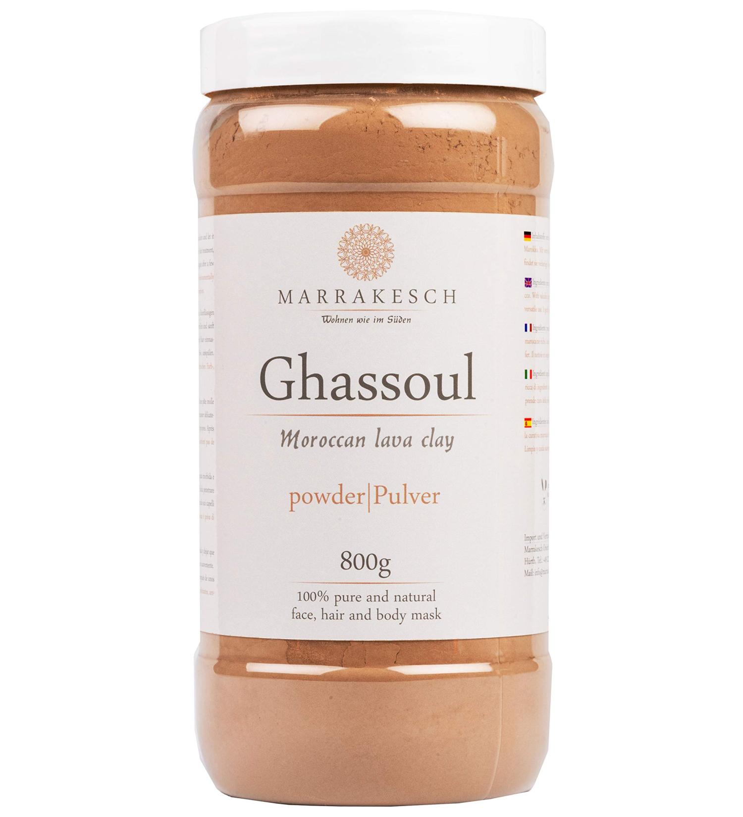 Marrakech Ghassoul Lavaerde Pulver 800G - Original Moroccan Clay Facial Mask | Natural Peeling for Face Skin & Hair | Body Care Washing Earth - Buy Online on GoSupps.com
