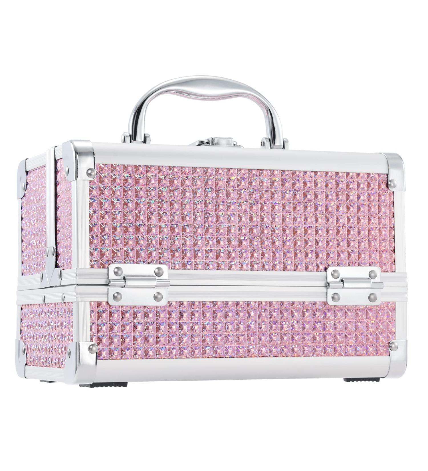 Costravio Portable Pink Makeup Case with 2 Trays | Lockable Cosmetic Organizer for Travel | Compact Box with Mirror and Handle - Buy Online on GoSupps.com