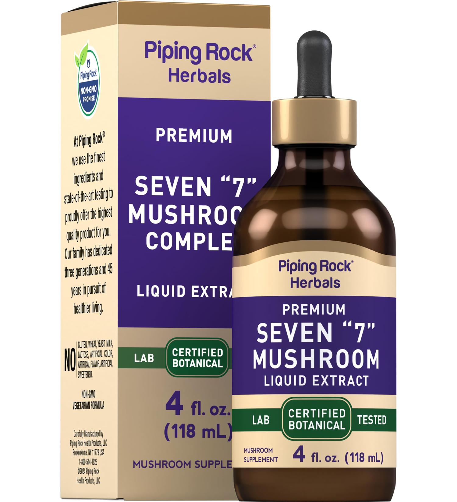 Piping Rock Mushroom Complex Liquid Drops | 4 Fl Oz | 7 in 1 Tincture Supplement for Women and Men | with Lion's Mane Extract | Vegetarian Non-GMO Gluten Free - Buy Online on GoSupps.com