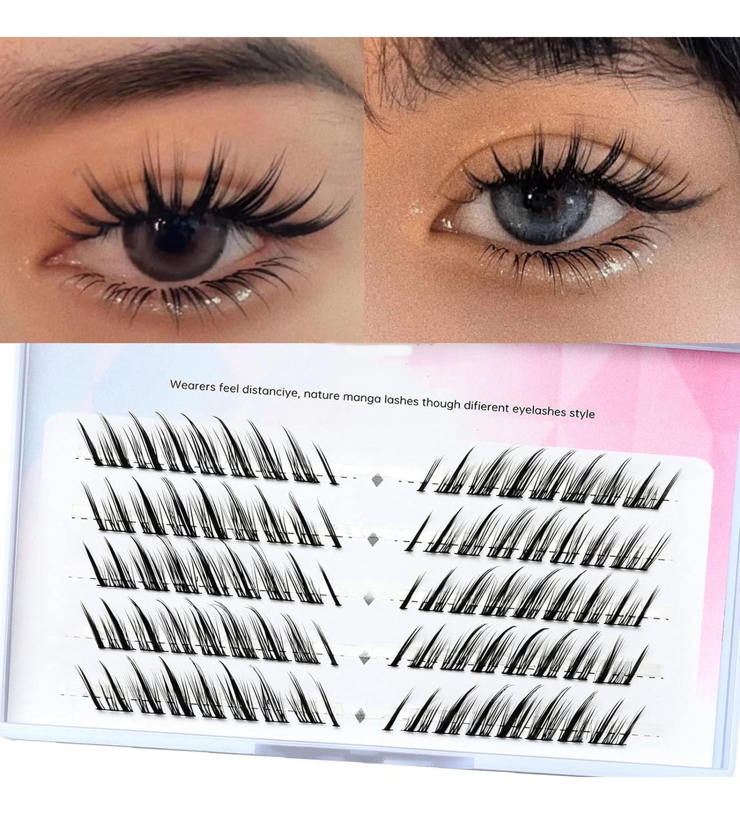 Manga Lashes Natural Look Individual Lash Wispy Silky Anime Eyelashes Cluster Japanese Cosplay False Eyelashes Reusable Look Like Extensions DIY At Home(Fox eye style 1) - Buy Online on GoSupps.com
