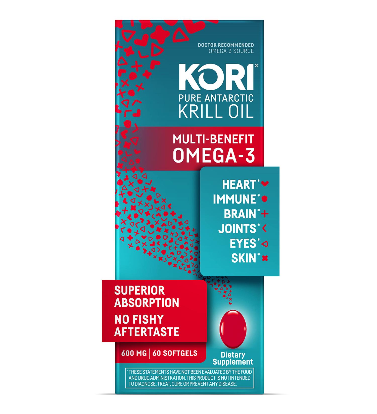 Kori Krill Oil 600mg 60 Softgels | Multi-Benefit Omega-3 Supplement | Superior Absorption | No Fishy Burps | 60 Count - Buy Online on GoSupps.com
