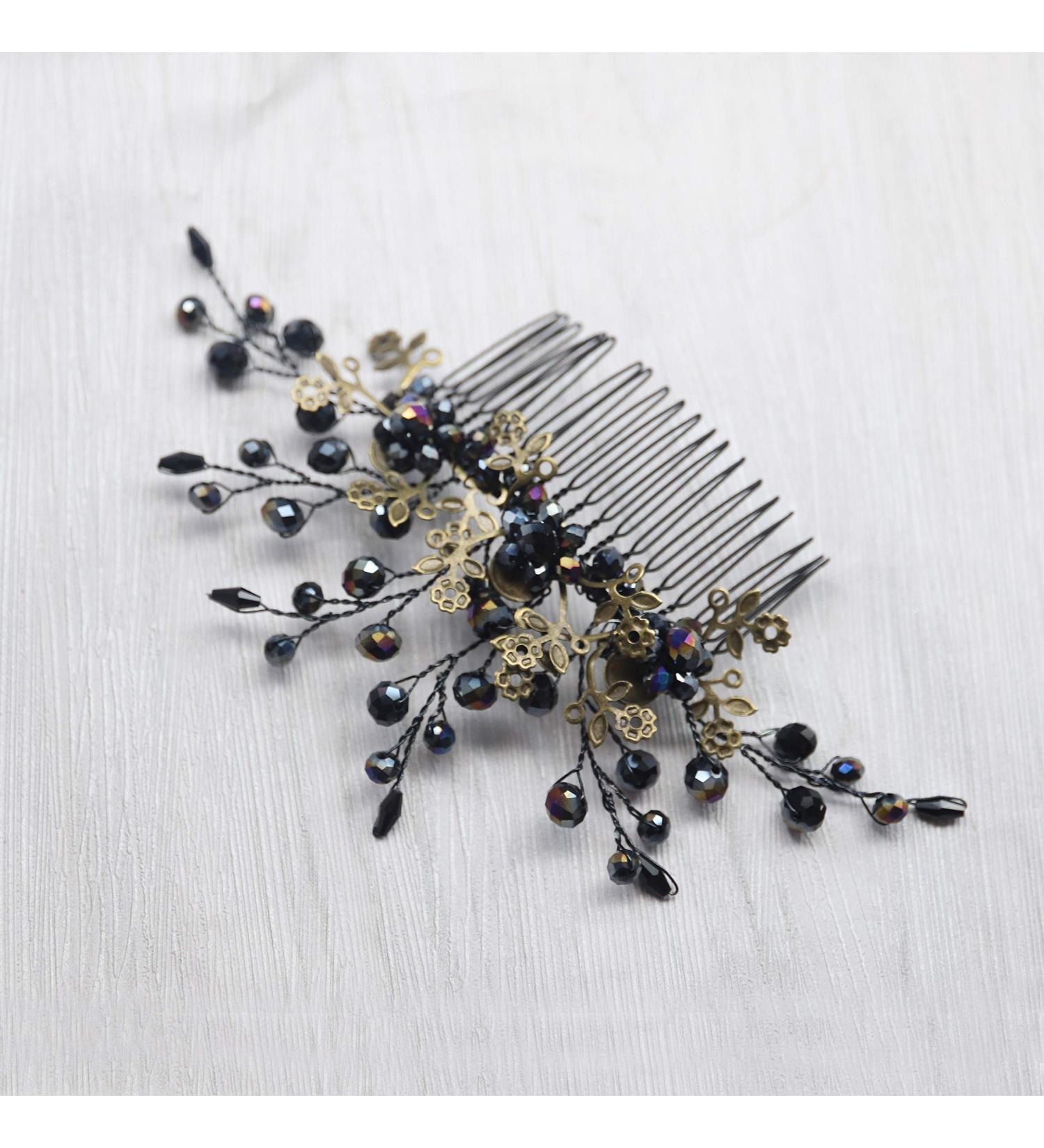 Kercisbeauty Women Black Crystal Hair Comb Slides Gothic Styles Bronze Headpiece for Evening Party Wedding Headband for Brides - Buy Online on GoSupps.com