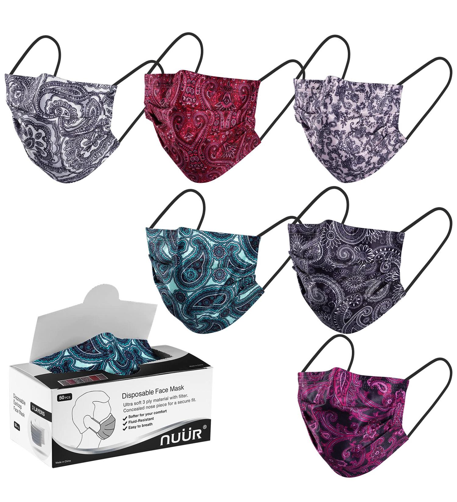 NU R Disposable Face Mask 3Ply Mask with Filter Layer and Elastic Earloop Retail 50pcs/box PAISLEY 50PCS - Buy Online on GoSupps.com