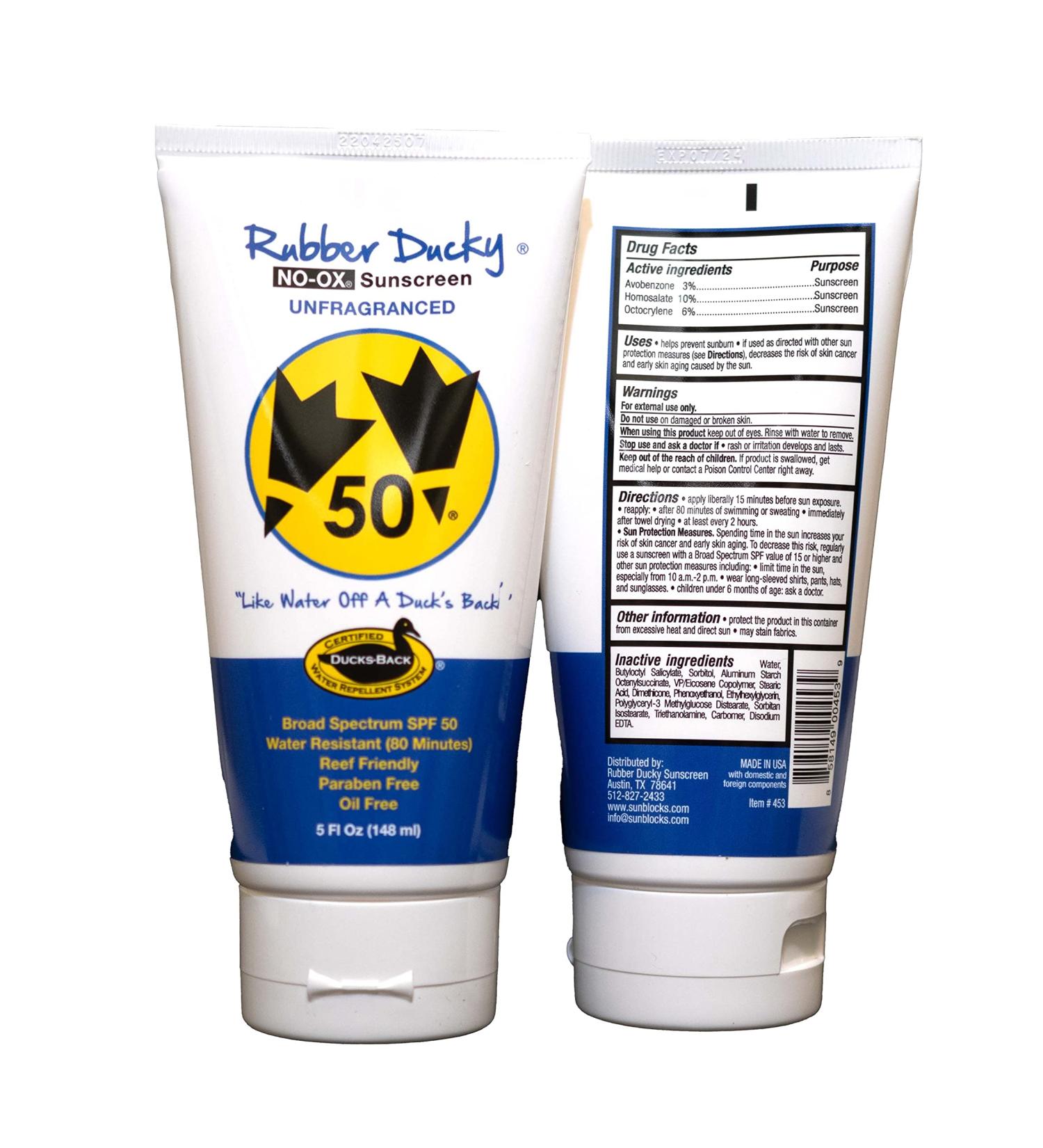 Rubber Ducky SPF 50 Sunscreen Cream - 2 Pack of 5 oz Tubes, Broad Spectrum, Water Resistant, Oil-Free, Paraben-Free, Reef Safe, Vitamin E Added - Buy Online on GoSupps.com