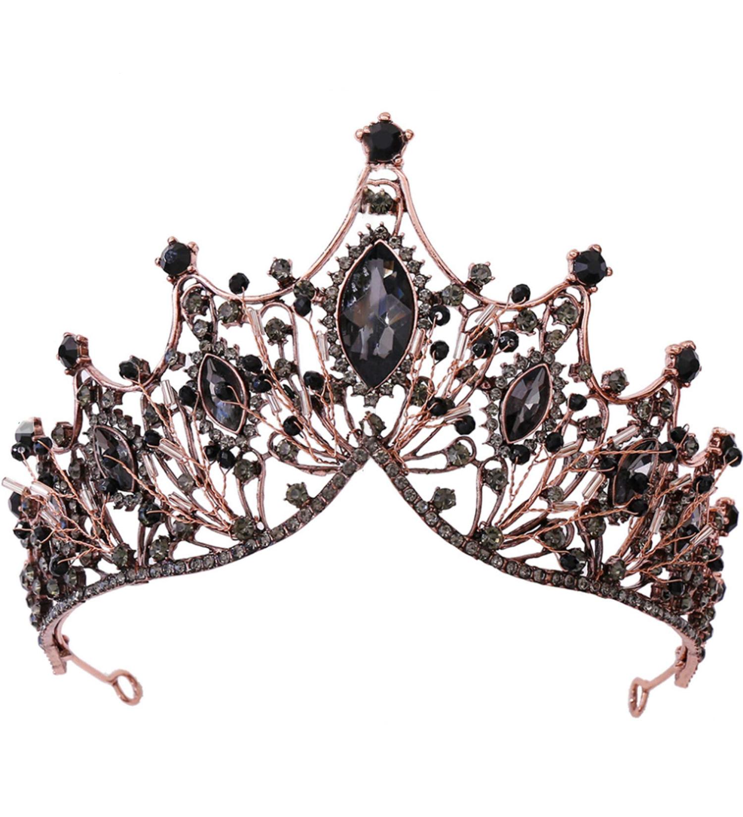 Baroque Queen Crystal Wedding Crown - Black Costume Party Hair Accessory for Women and Girls - Buy Online on GoSupps.com