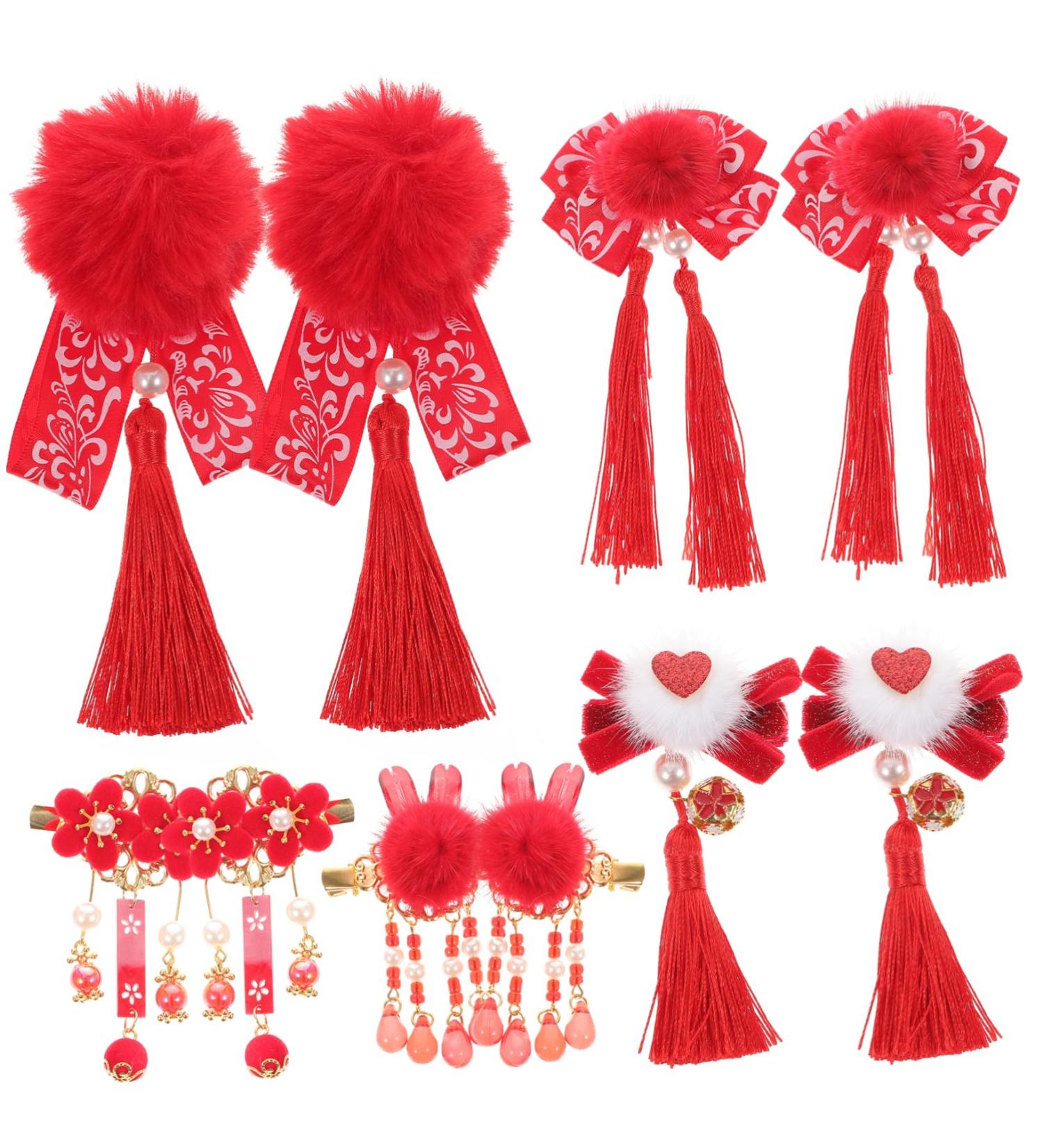 minkissy 5 Pairs Antique Red Hairpin Tassel Hair Accessories Pom Pom Tassels Hair Clips Barrettes Red Furry Balls Bow Hair Clips Girls Tassel Hair Clip Cloth Princess Flower Hair Girl Child - Buy Online on GoSupps.com