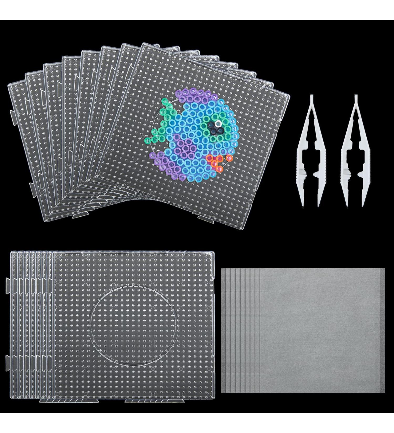 FVIEXE 18PCS 5mm Fuse Beads Pegboards Kit | Large Plastic Bead Boards for Kids DIY Craft | Includes 2 Tweezers & 20 Ironing Paper | Melty Beads Square Peg Boards - Buy Online on GoSupps.com