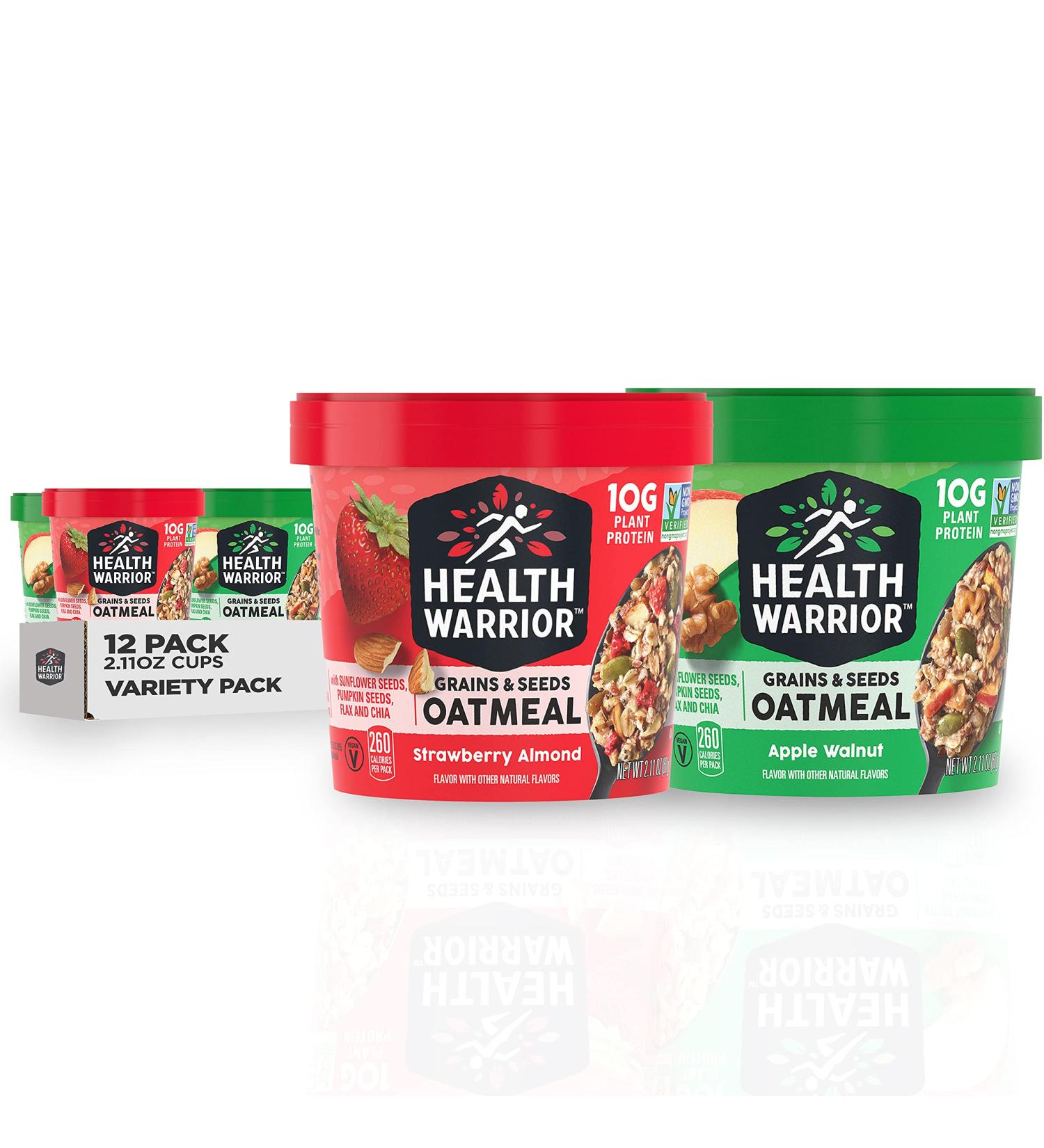 Quaker Health Warrior Grains & Seeds Oatmeal Variety Pack - 2 Flavor, 2.11 Oz Cups (Pack of 12) - Buy Online on GoSupps.com