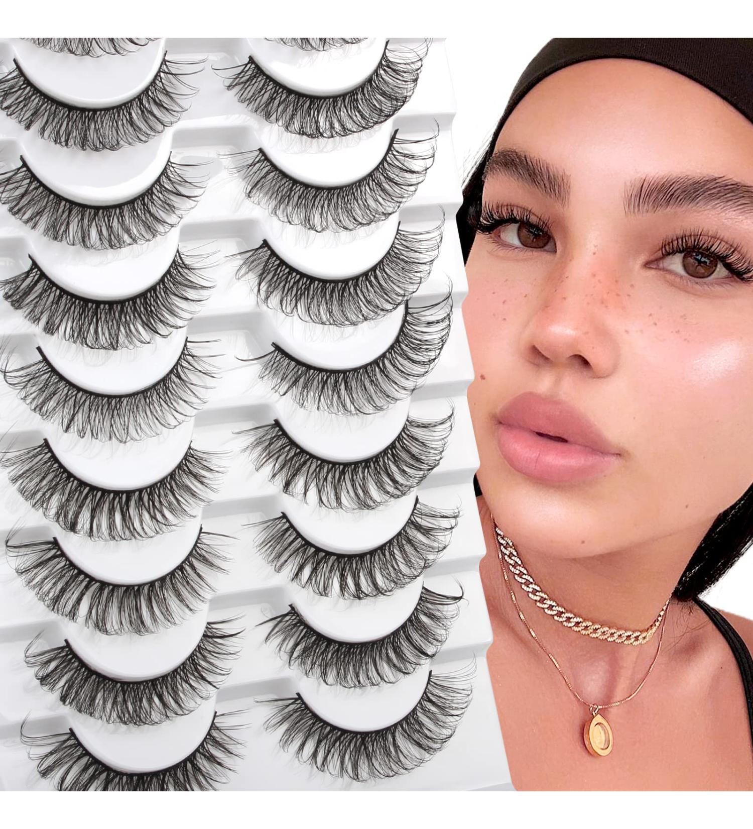 Glowing Win 3D Effect Russian Strip Lashes - 10 Pairs D Curl Cat Eye Fake Eyelashes | Reusable Wispy Short Lashes - Buy Online on GoSupps.com