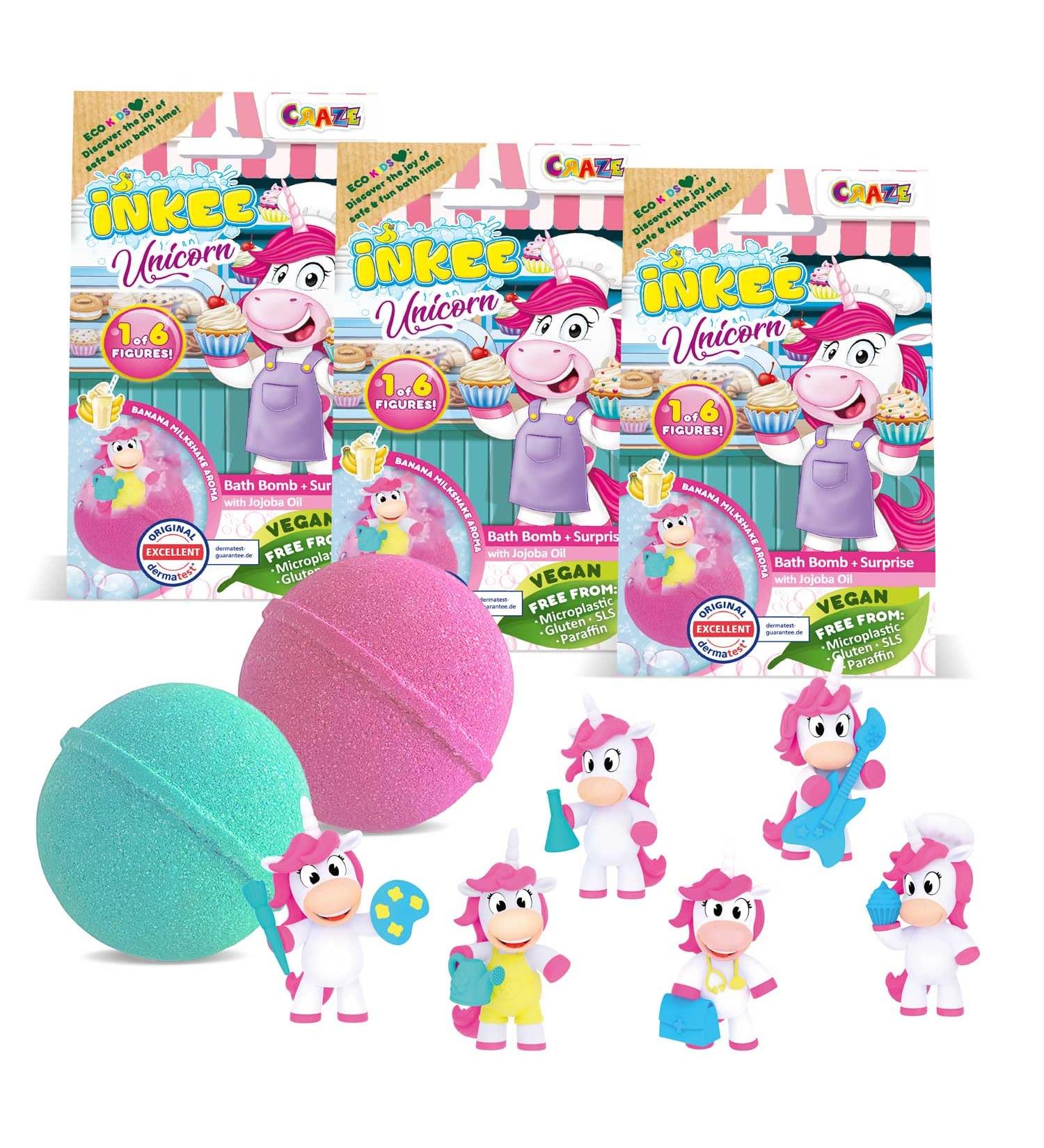 Inkee Unicorn Professions 3 Surprise Bath Bombs for Kids | Collectible Unicorns with Banana Milkshake Aroma & Jojoba Oil - Buy Online on GoSupps.com