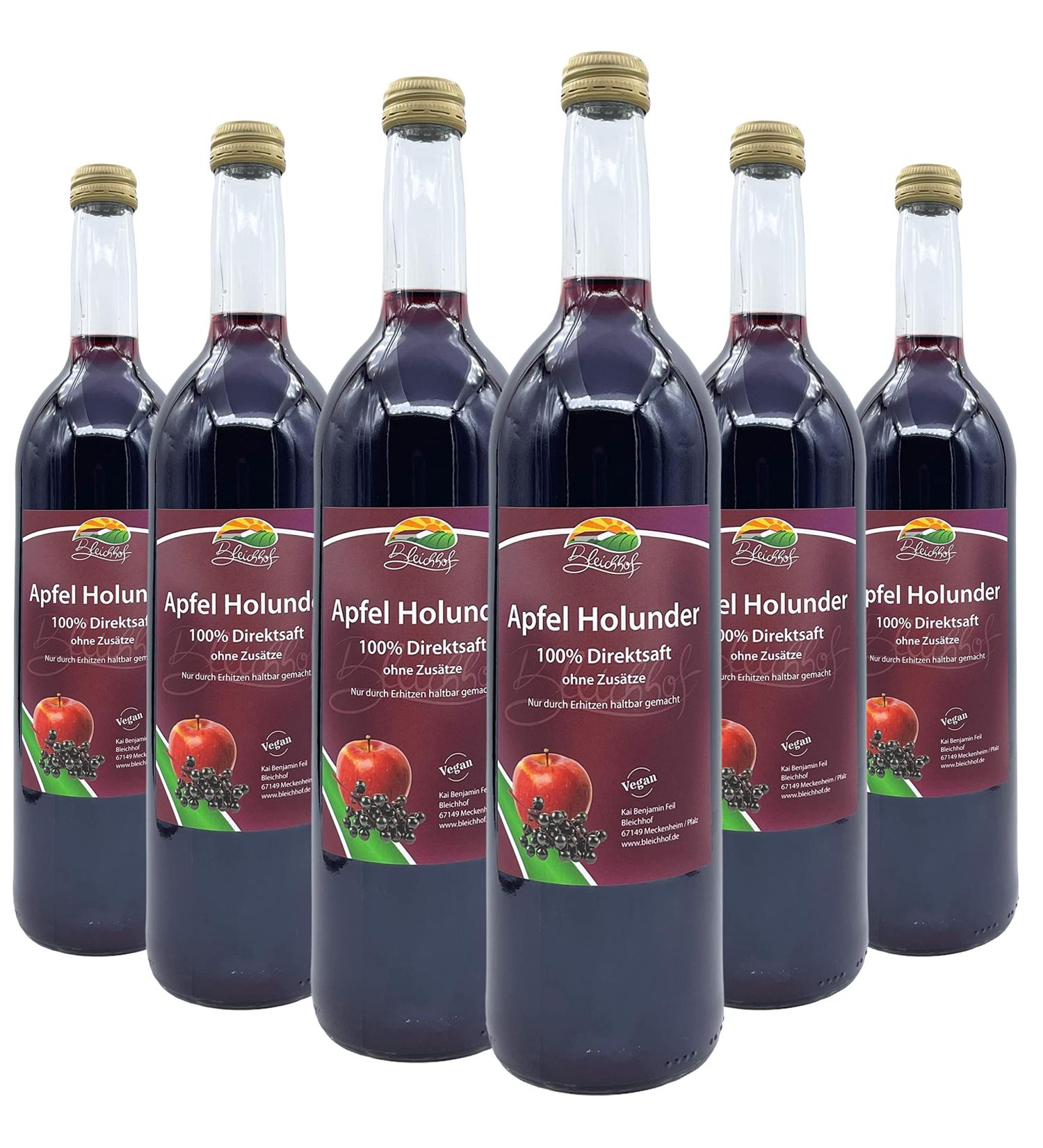 Bleichhof Apple-Holunder Juice - 100% Natural Vegan Drink No Added Sugar - 6-Pack (6x 0.72L) - Buy Online on GoSupps.com
