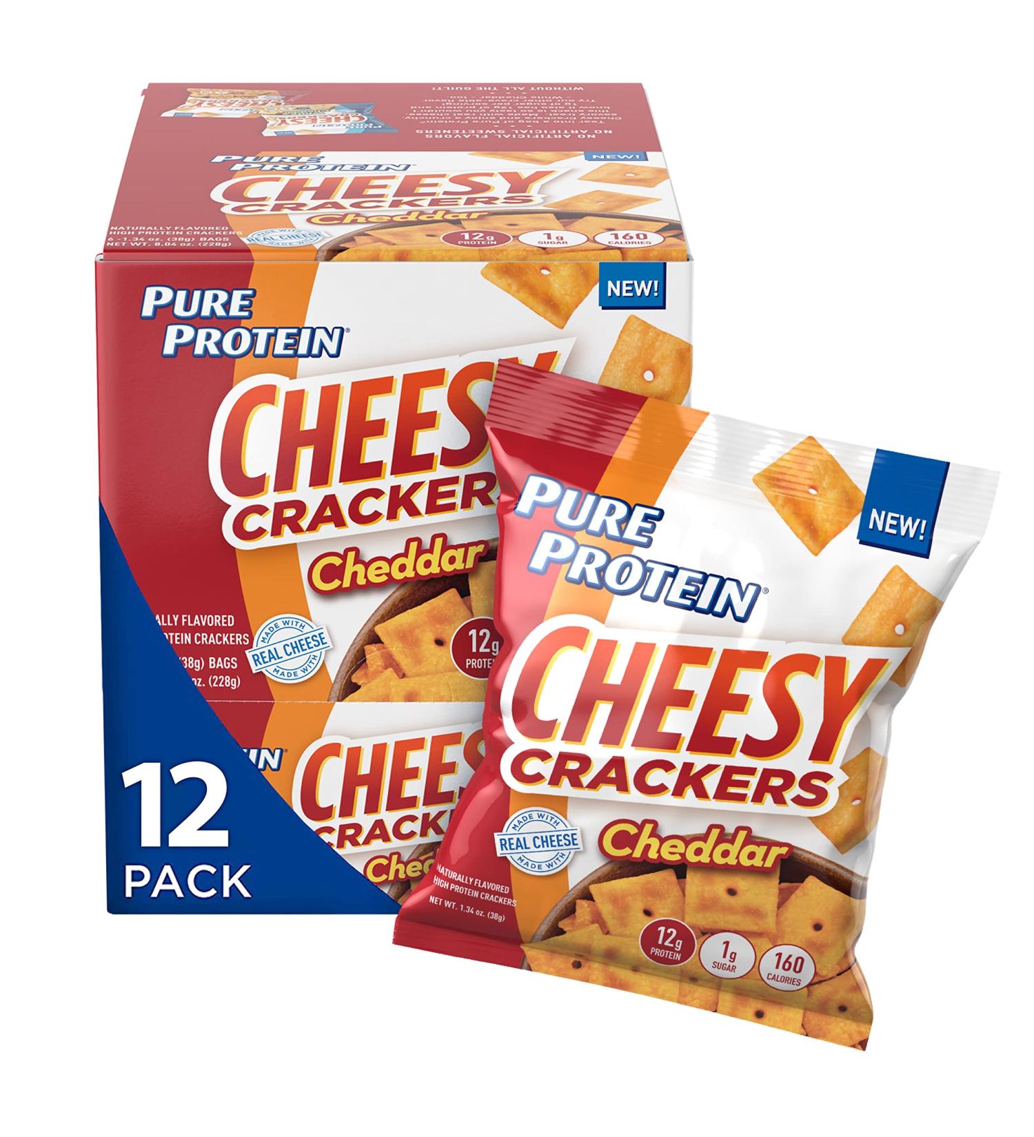 Pure Protein Cheddar Cheesy Crackers - High Protein Snack, 12G Protein, 1.34 oz, 12 Count - Buy Online on GoSupps.com