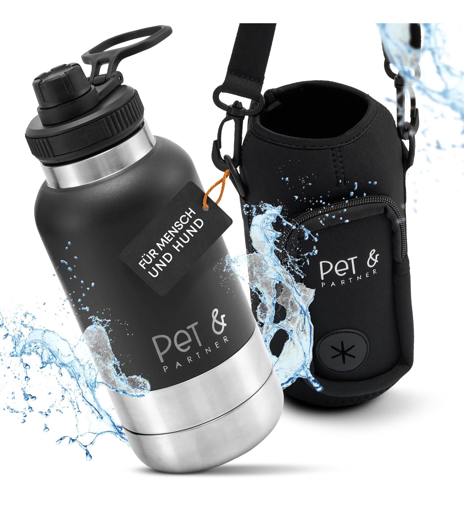 Stainless Steel PET & Partner Drinking Bottle | Includes 2 Portable Dog Bowls for On-the-Go Hydration - Buy Online on GoSupps.com