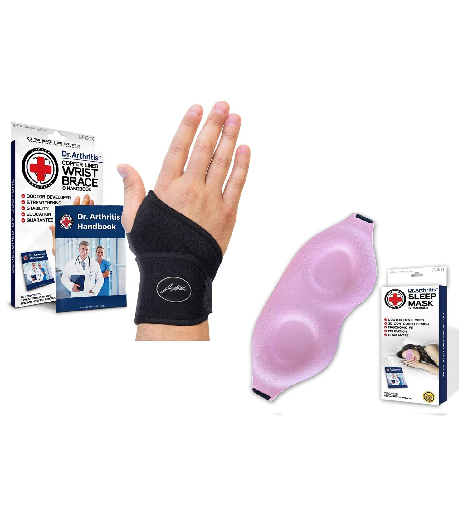 Dr. Arthritis Copper Wrist Brace Bundle with Pink Sleep Eye Mask - Buy Online on GoSupps.com