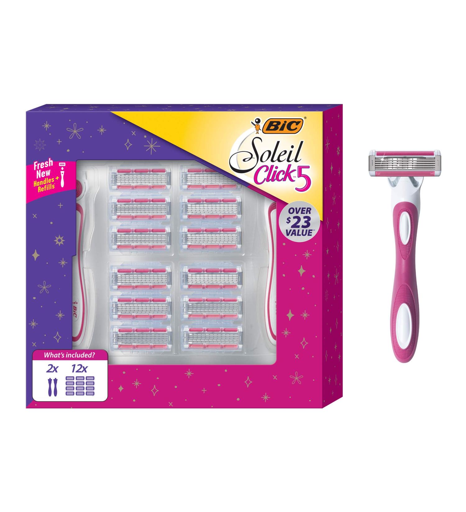 BIC Soleil Click 5 Women's 5-Blade Razor Gift Set - 2 Handles, 12 Cartridges - 14 Piece Set - Buy Online on GoSupps.com