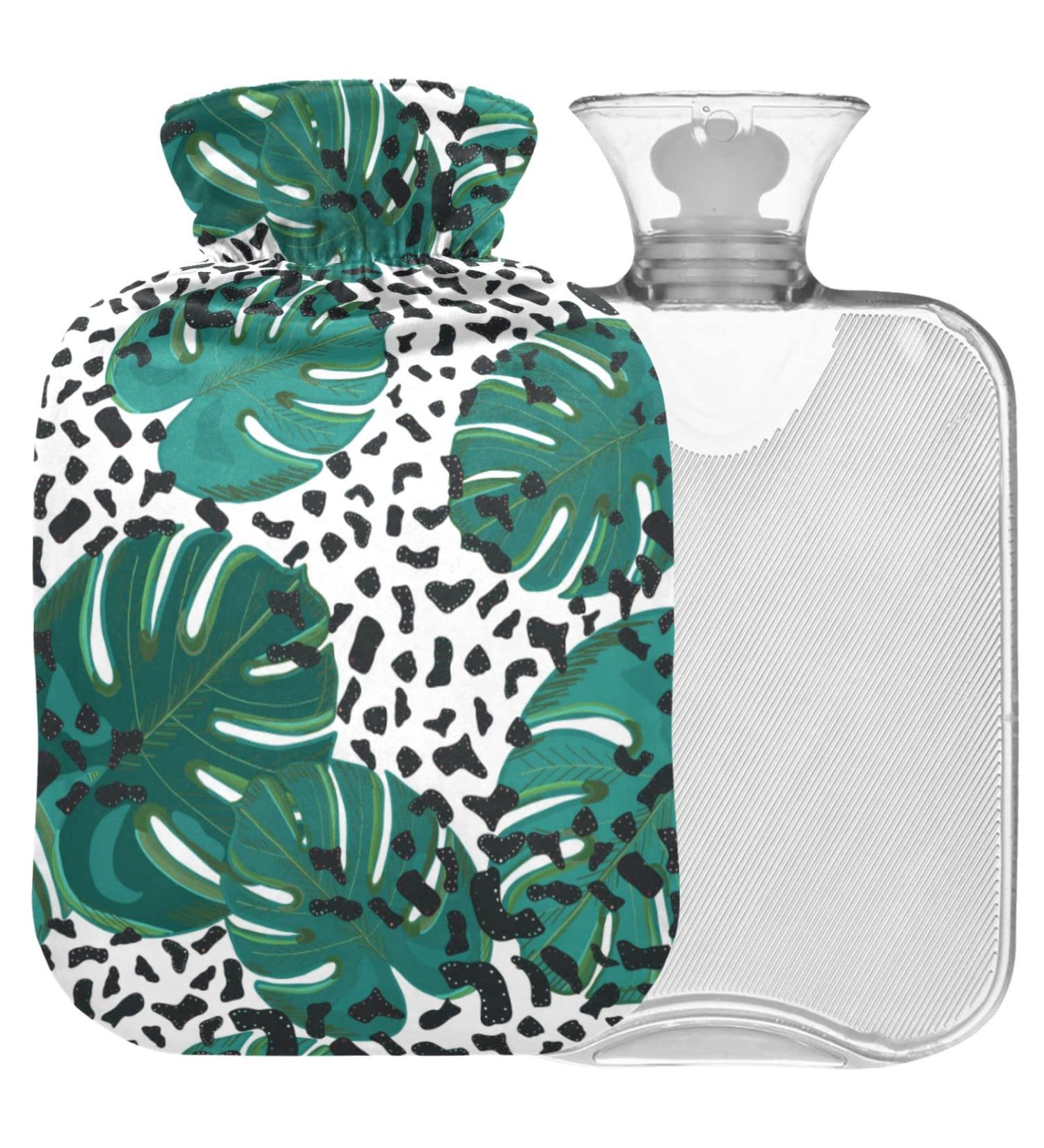 NAANLE Leopard Palm Leaf Hot Water Bottle 2L Large Transparent Heat Relief for Menstrual Cramps & Pain Therapy - Buy Online on GoSupps.com