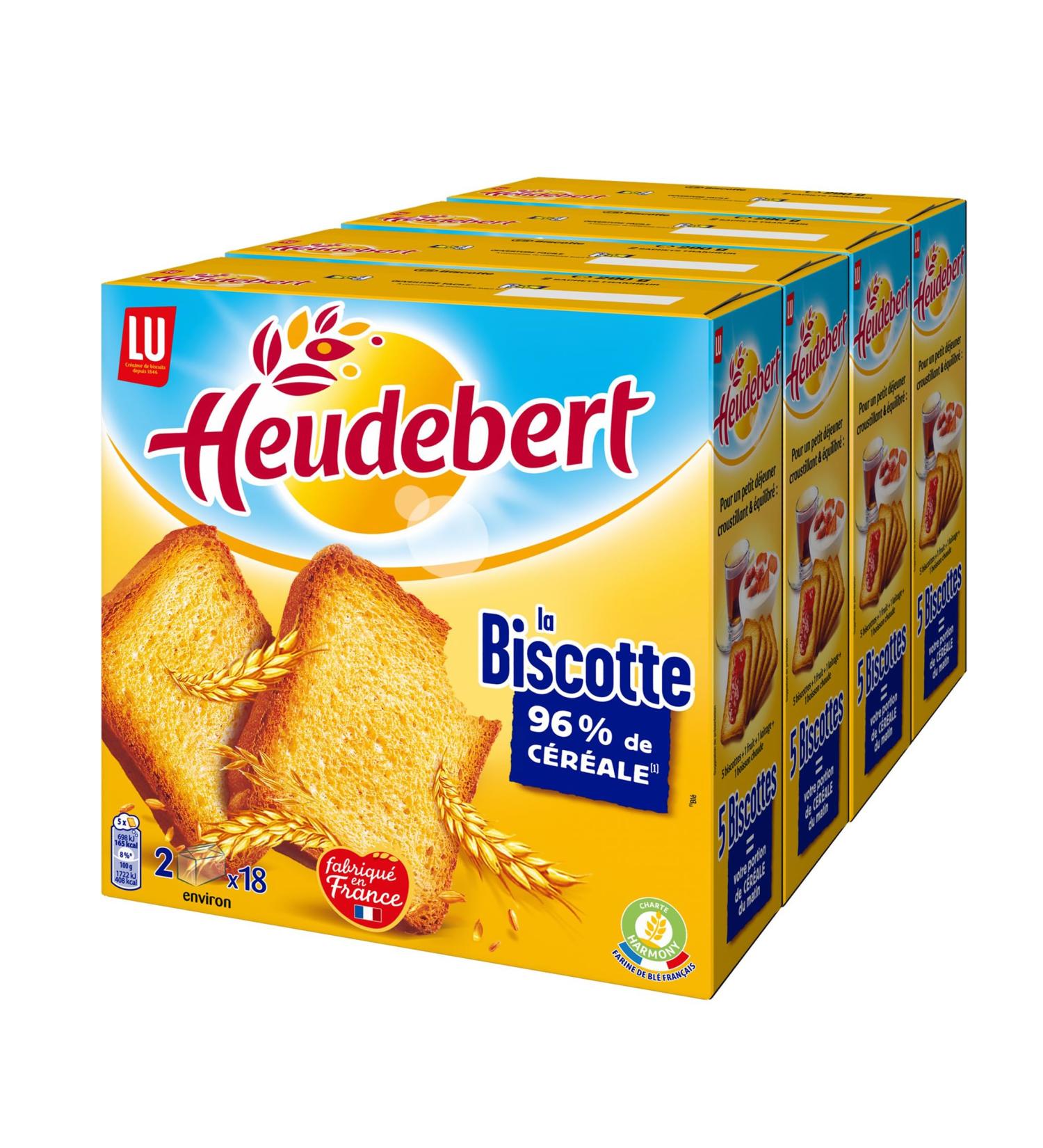 Heudebert Natural Cereal Rusks Ideal for Breakfast - Set of 4 Boxes of 2 Sachets with 36 Rusks (290 g) - Buy Online on GoSupps.com