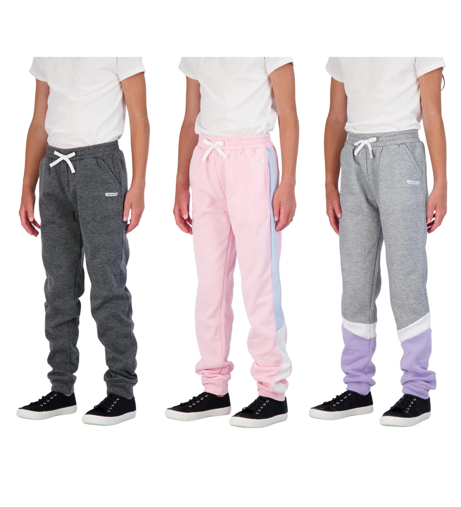 Hind 3-Pack Girls Sweatpants - Active Fleece Jogger Pants for Girls Athletics 14-16, Heather-Light Pink-Charcoal - Buy Online on GoSupps.com