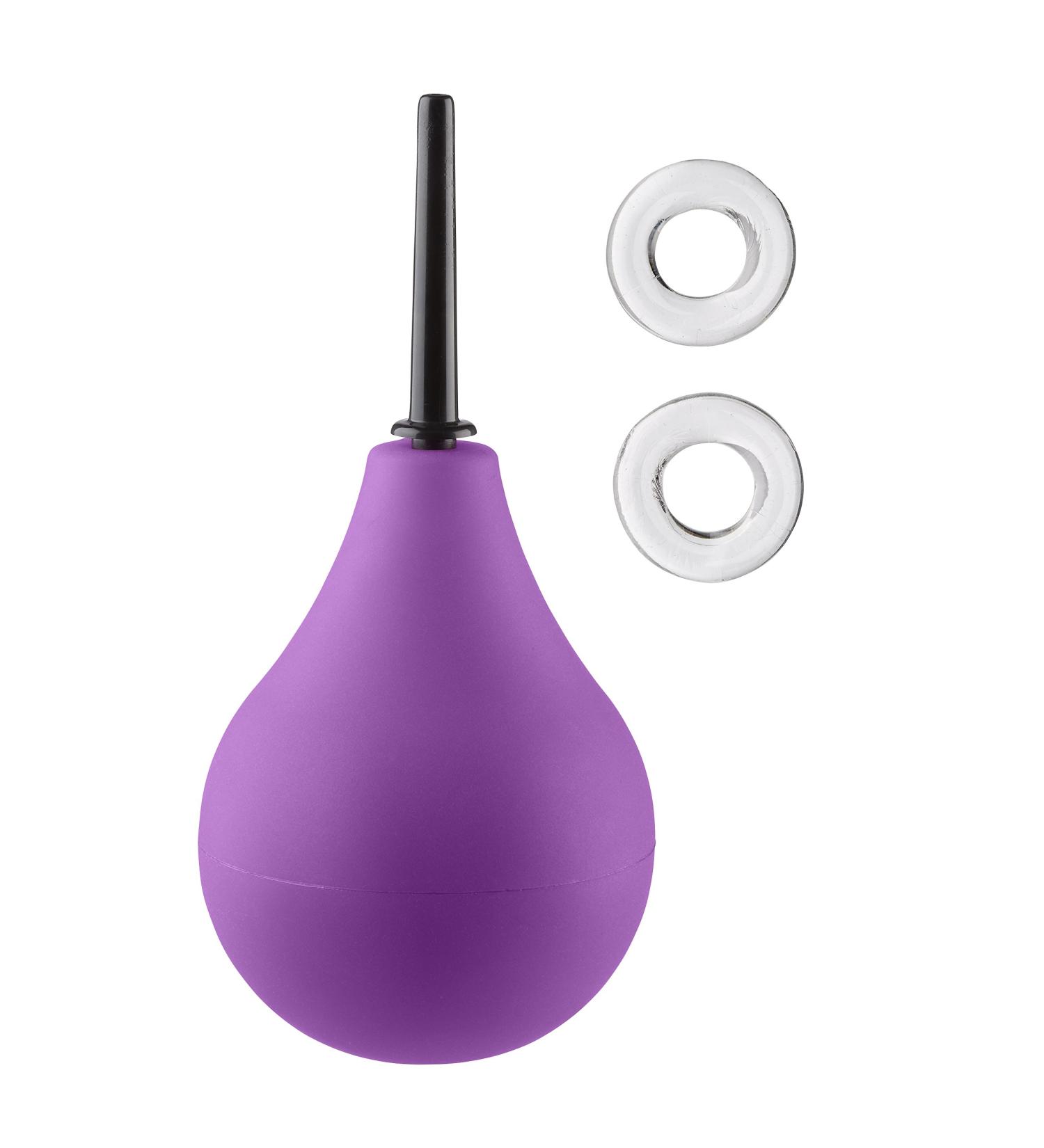 Premium Deluxe Enema Douche EZ Squeeze Bulb - Soft Nozzle Tapered Tip & Bonus C Rings | Purple/Black - International Shipping Available - Buy Online on GoSupps.com