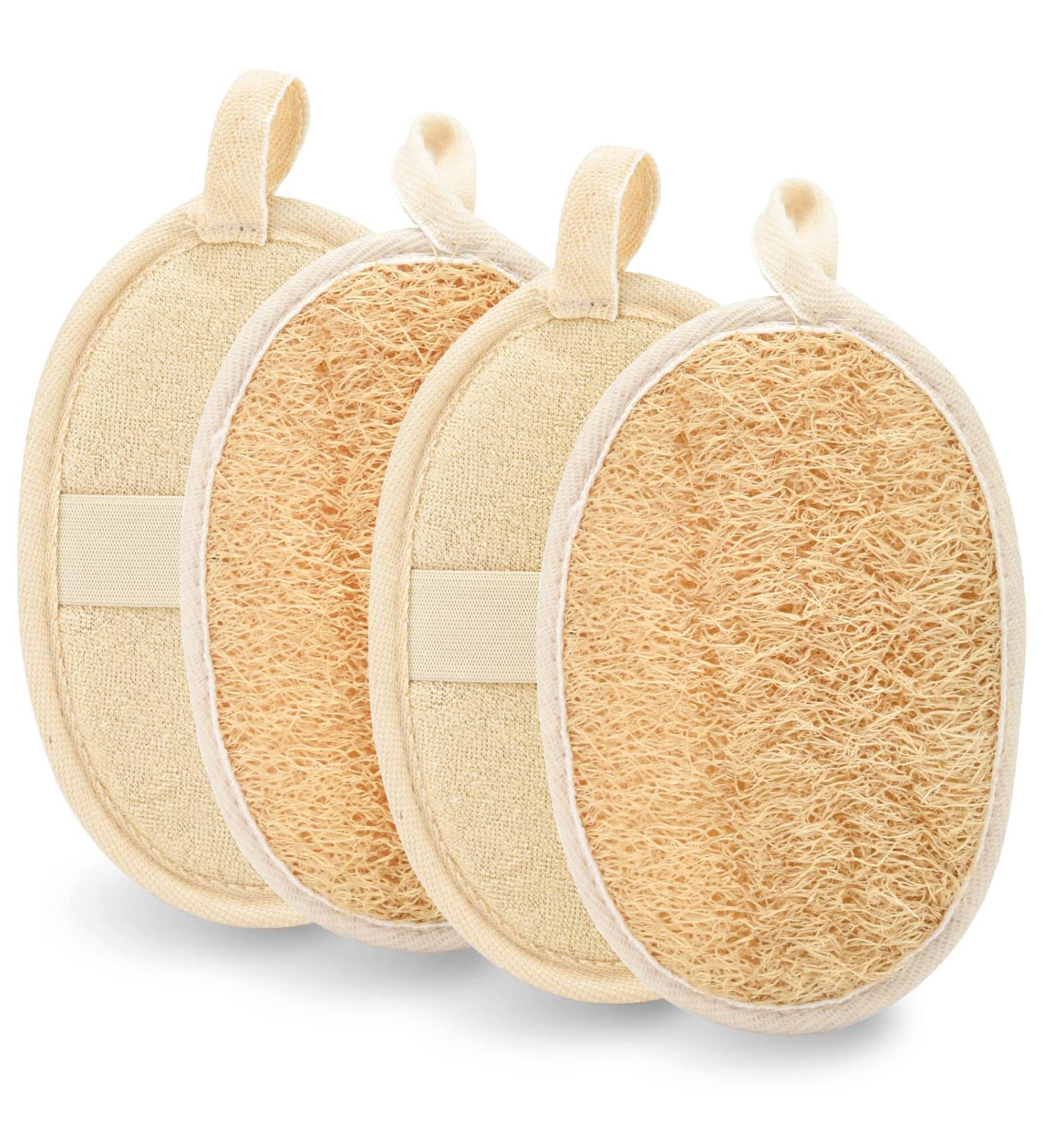 olyee Natural Loofah 4 Pack Exfoliating Sponge Face Wash Pads Body Loofah Skin Bath Loofah Back Scrubber Luffa and Terry Cloth Hang Biodegradable Shower Sponges for Adults Women Men - Buy Online on GoSupps.com