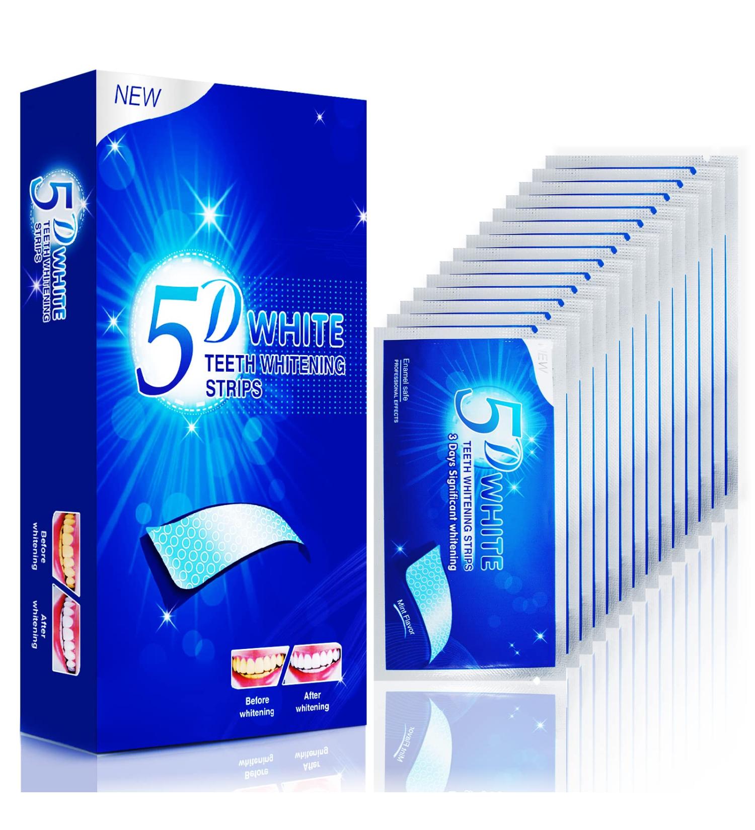 Teeth Whitening Kit: 5D White Strips for Smoking Coffee Stains | 14 Sets, 28pcs | Home Tooth Whitening with Mint Flavored Strips - Buy Online on GoSupps.com