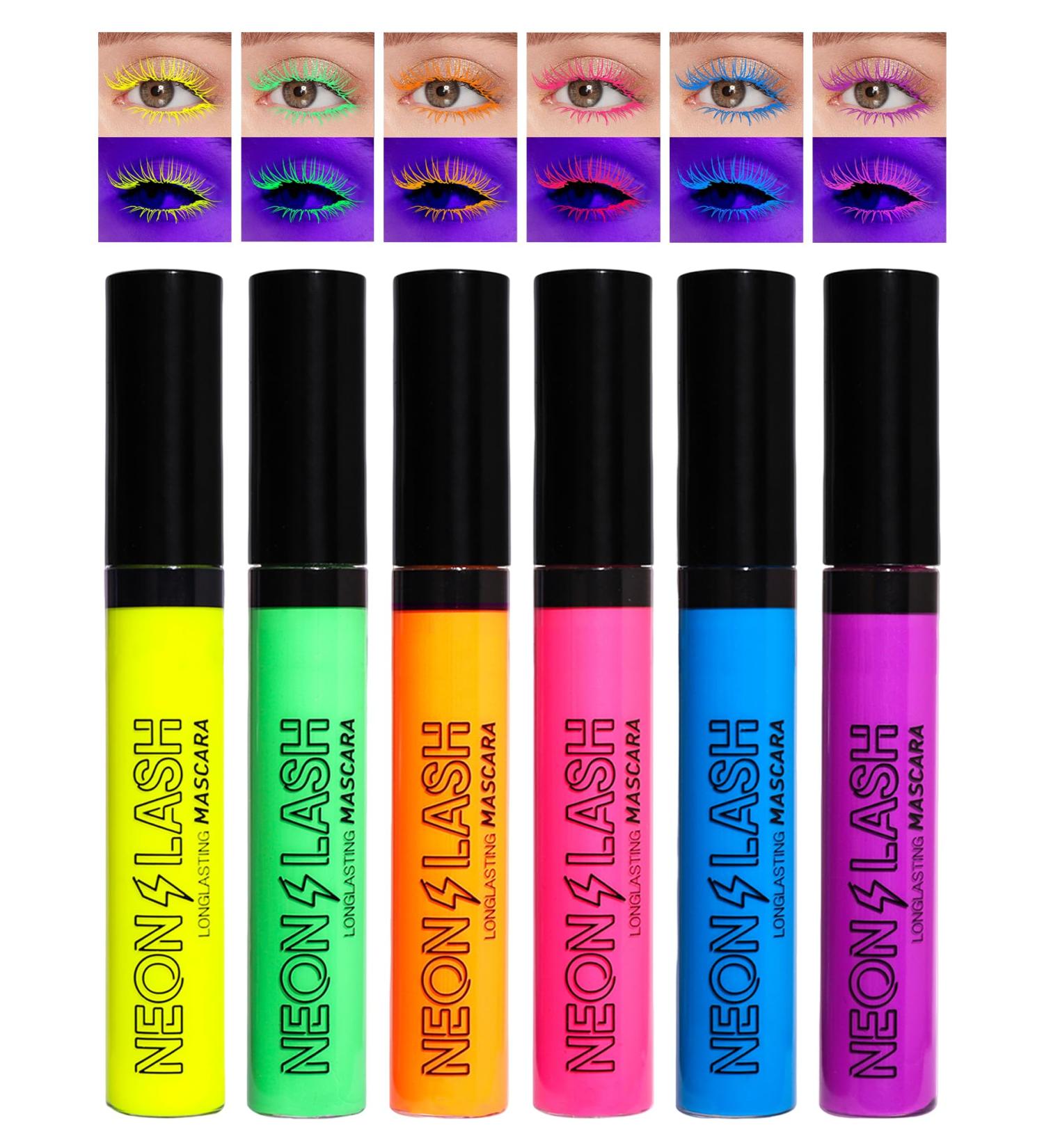 UV Glow Colored Mascara Volume And Length-6Pcs Green Yellow Orange Pink Blue Purple Neon Mascara Waterproof Smudgeproof Long Lasting Non Clumping Mascara Fluorescent Glow in Dark Party Supplies-Set Set-6pcs - Buy Online on GoSupps.com