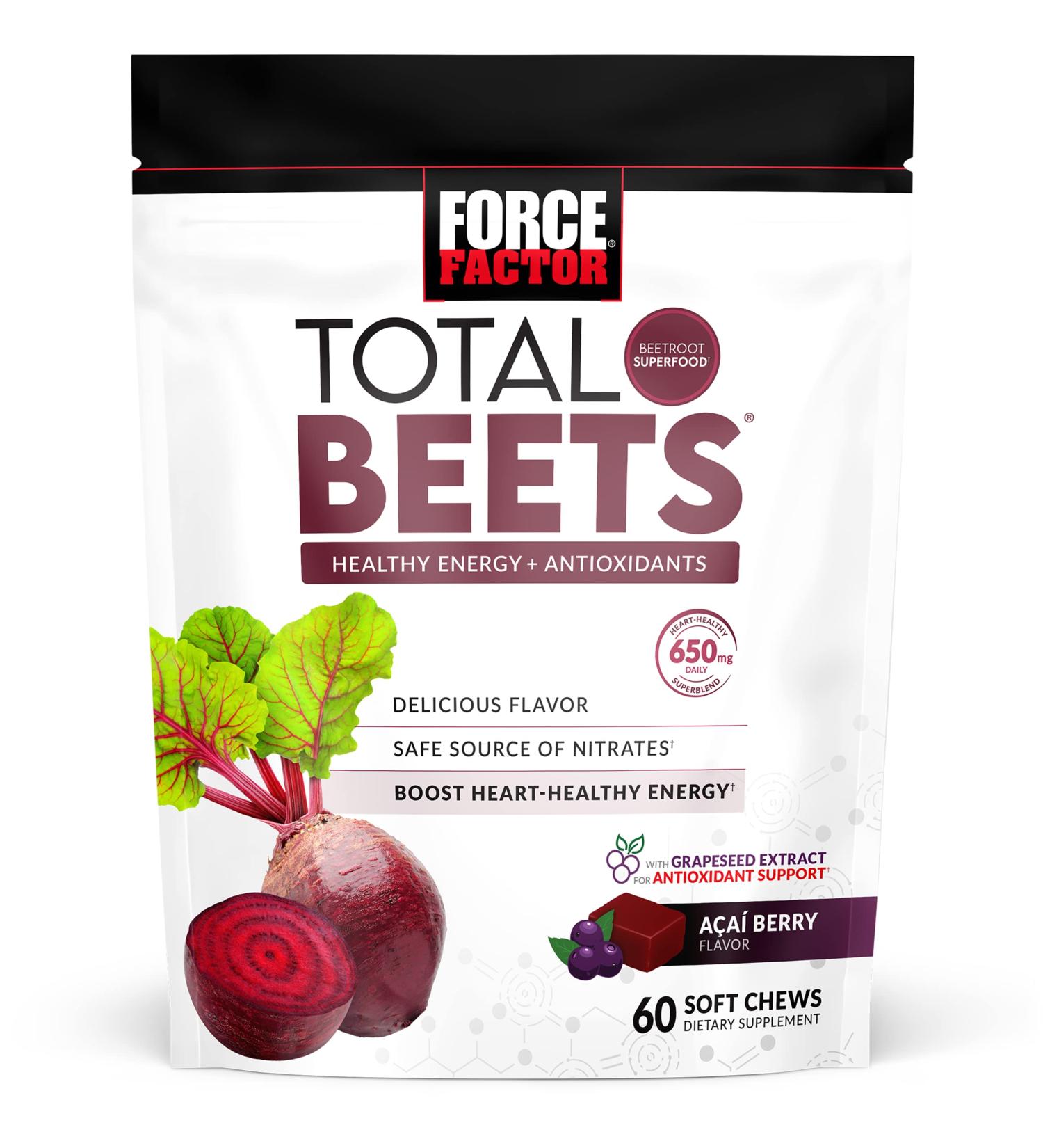 Force Factor Total Beets Energy Chews - Acai Berry Antioxidants, 325mg, 60 Count - Buy Online on GoSupps.com