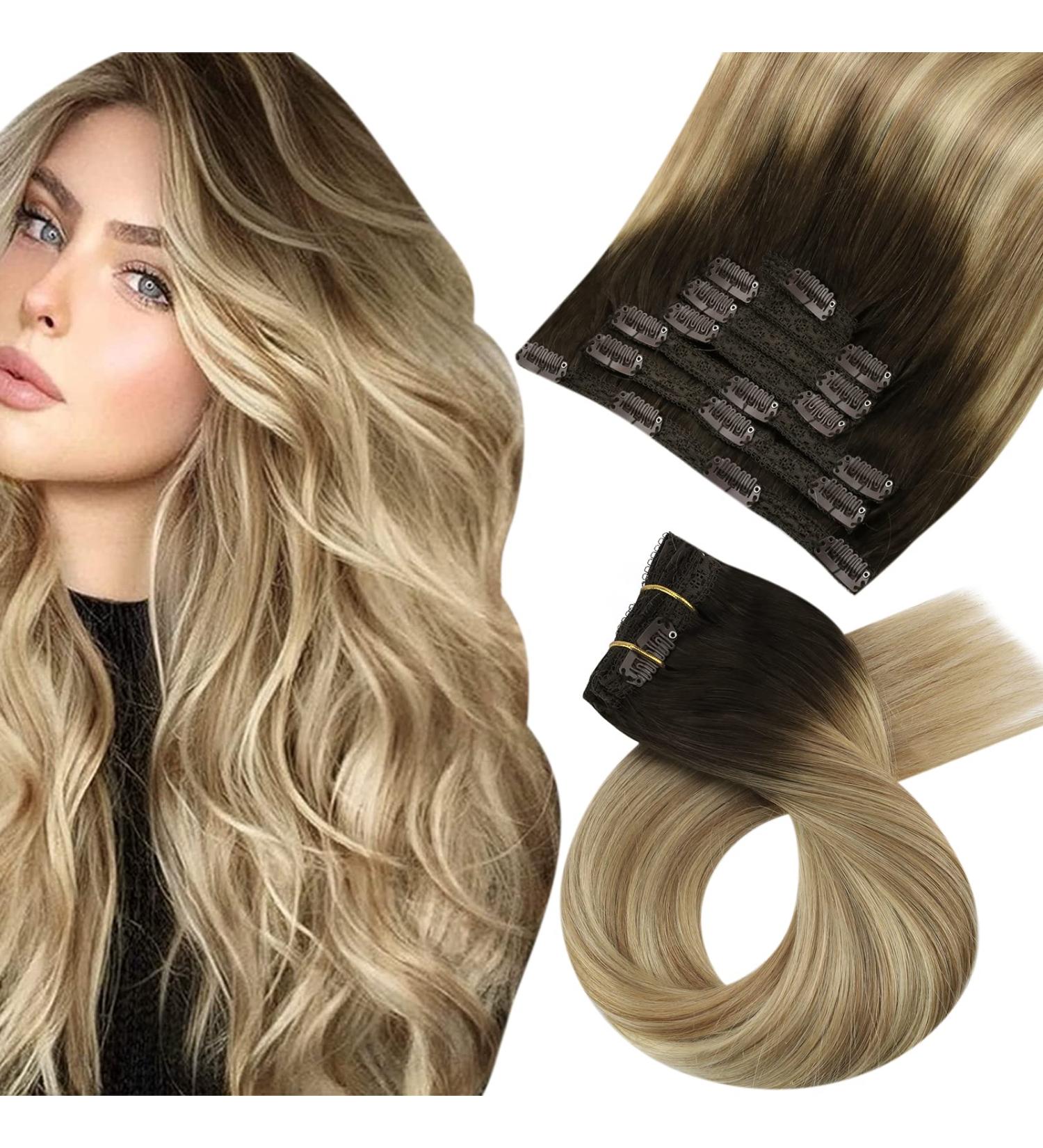 Moresoo 18 Inch Balayage Brown to Chestnut Brown Clip in Human Hair Extensions - 7 Pieces/120g #3/8/22 - Buy Online on GoSupps.com