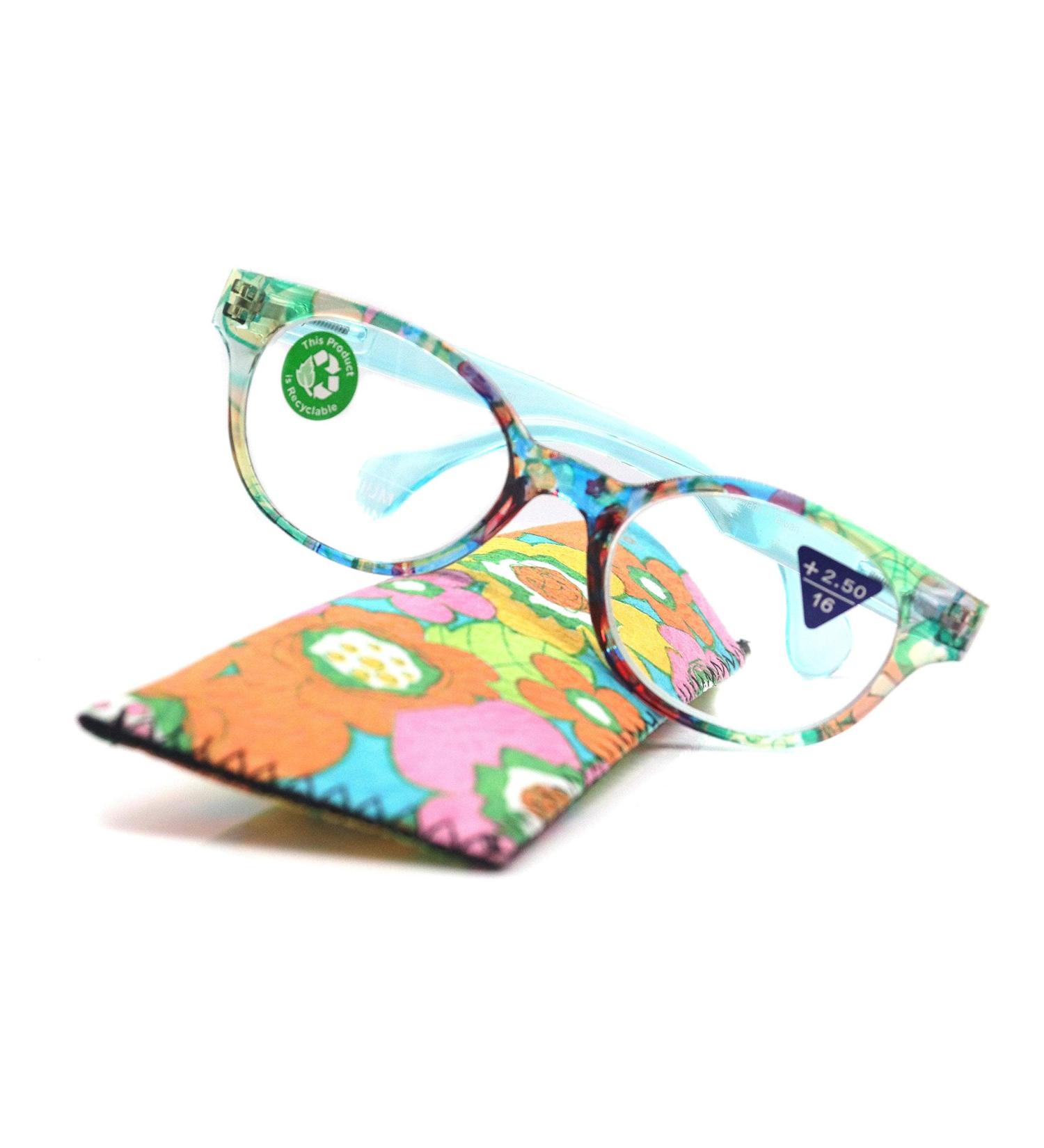 Versailles Premium Reading Glasses - Stylish Round Optical Frames Light Blue Floral | High-End Readers +1.25 to +3.50 | International Shipping Available - Buy Online on GoSupps.com