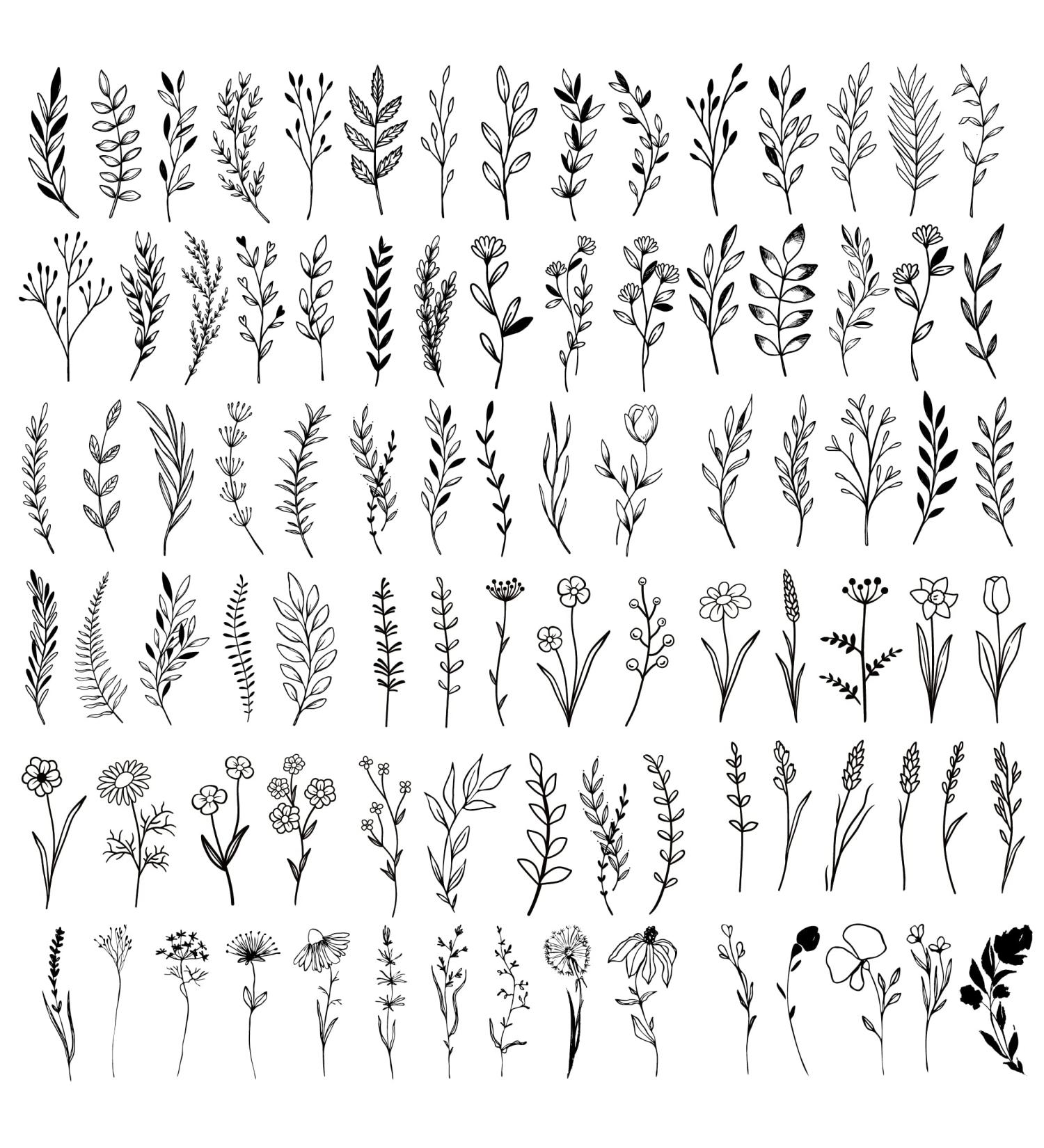 Kotbs Realistic Tiny Branch Black Flower Temporary Tattoos - Pack of 18 Sheets | Small Bouquet Wild Plant Floral Fake Tattoos for Women, Girls, and Kids - Buy Online on GoSupps.com