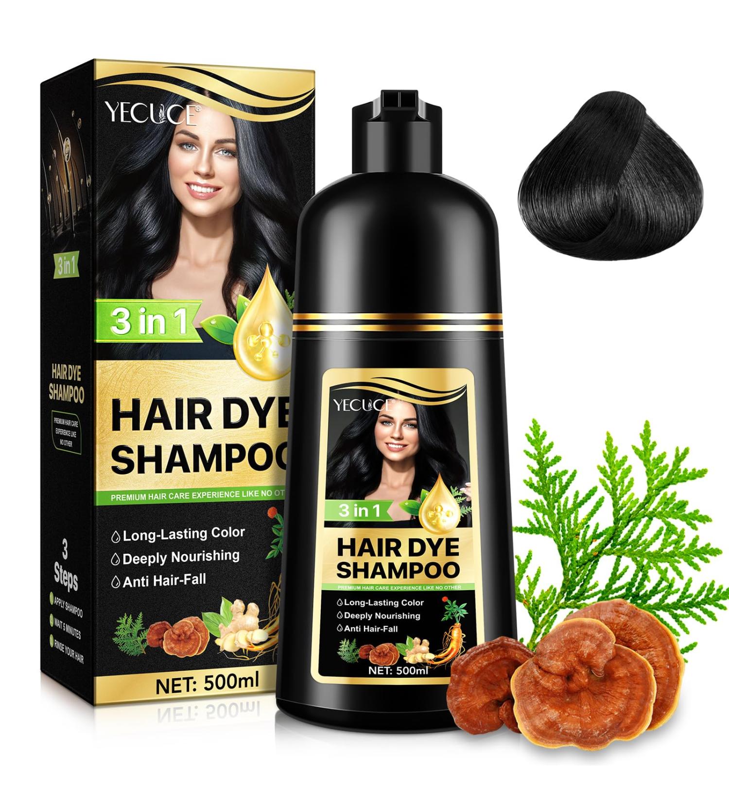  Uocasi Dye Shampoo For White Hair Instant Dye Shampoo For Men And Women - Natural And Durable Hair Care Shampoo Plant Dye 3 In 1-500 ML Black - Buy Online on GoSupps.com