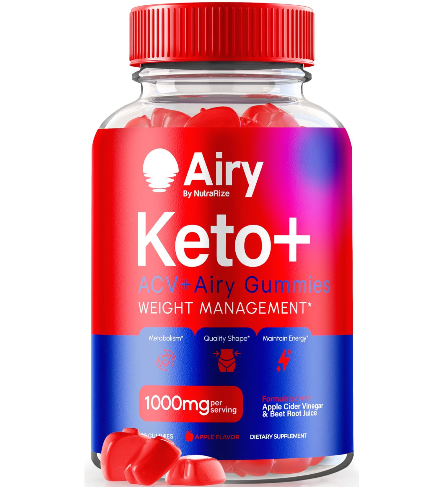 Airy Keto Gummies - 1000MG Apple Cider Vinegar & B Vitamins | Advanced Formula for Weight Loss | Official Keto Supplement (60 Gummies - Buy Online on GoSupps.com