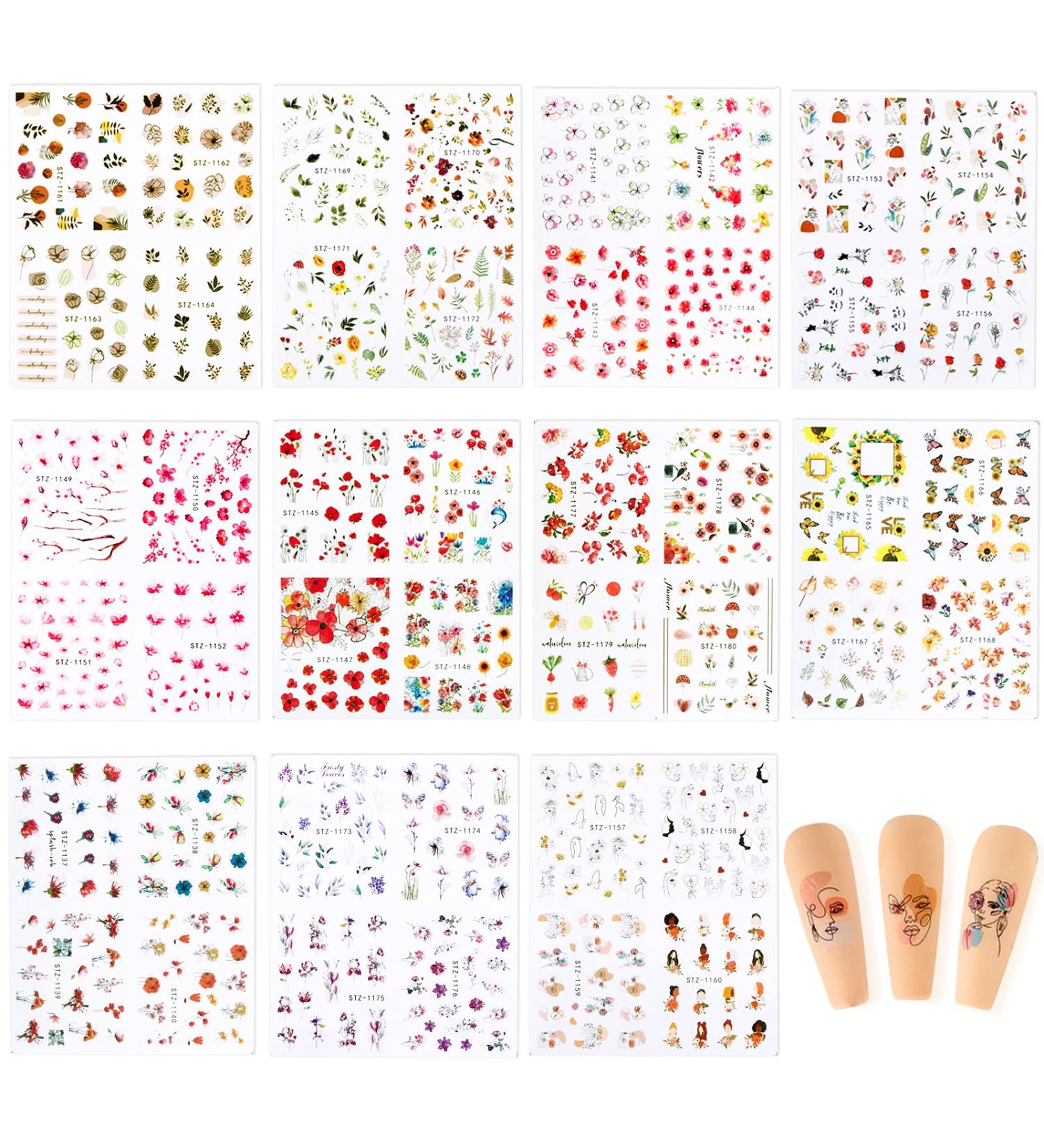 11 Sheets Water Transfer Nail Stickers Flower Leaves Sunflower Butterfly Nail Art Stickers Nail Decals Nail Water Decals Nail Art Decoration for Women Girls - Buy Online on GoSupps.com
