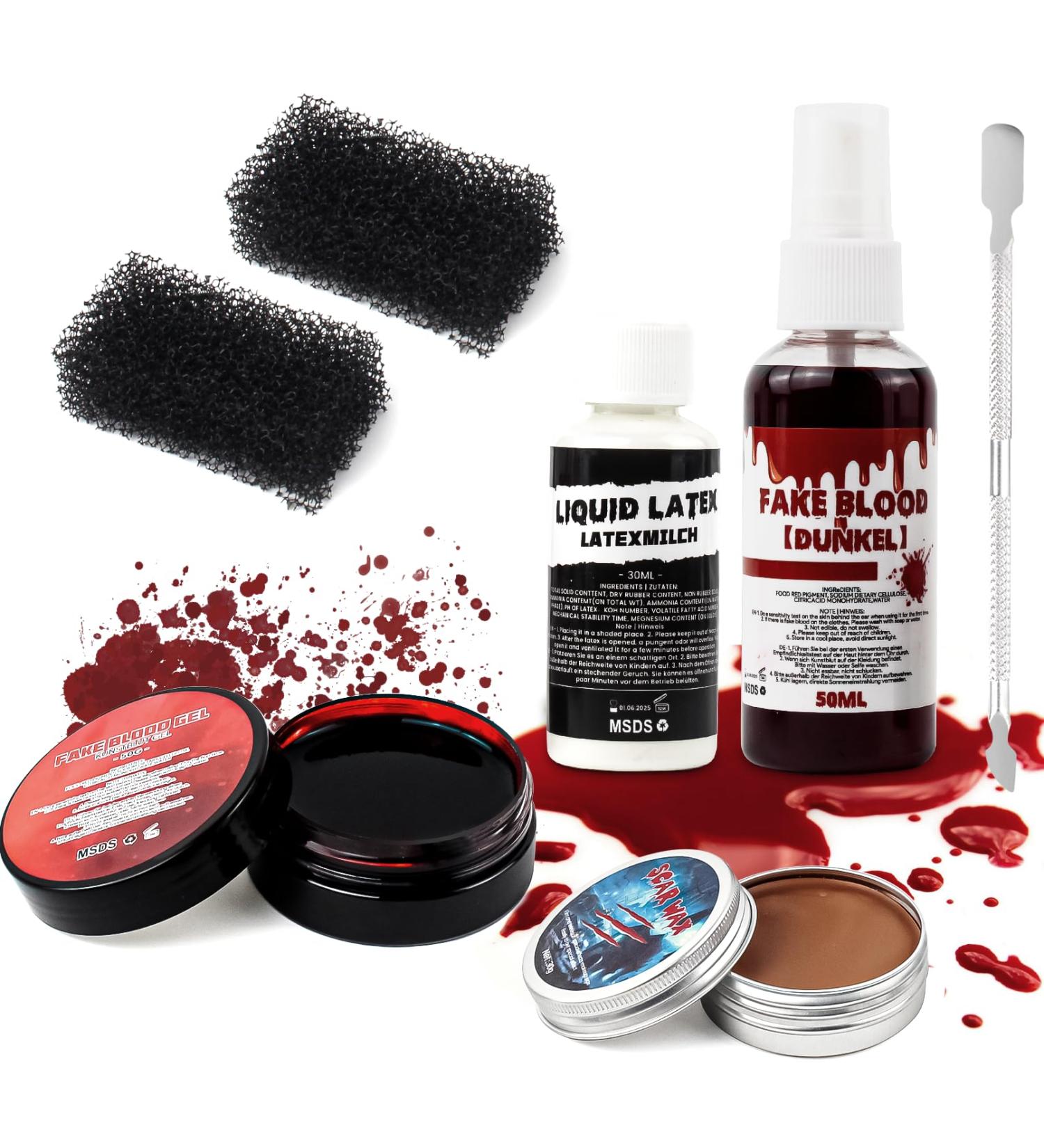 Buy Halloween SFX Makeup Kit - Special Effects Makeup Scar Wax Fake Blood & Stipple Sponges - Realistic Blood Red for International Shipping - Buy Online on GoSupps.com