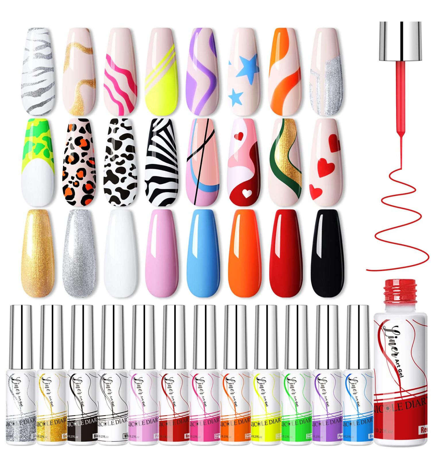 12 Colors Nail Art Gel Liner Set - Swirl Nails & French Manicure Polish with Thin Brush - Gift for Women & Girls - Buy Online on GoSupps.com