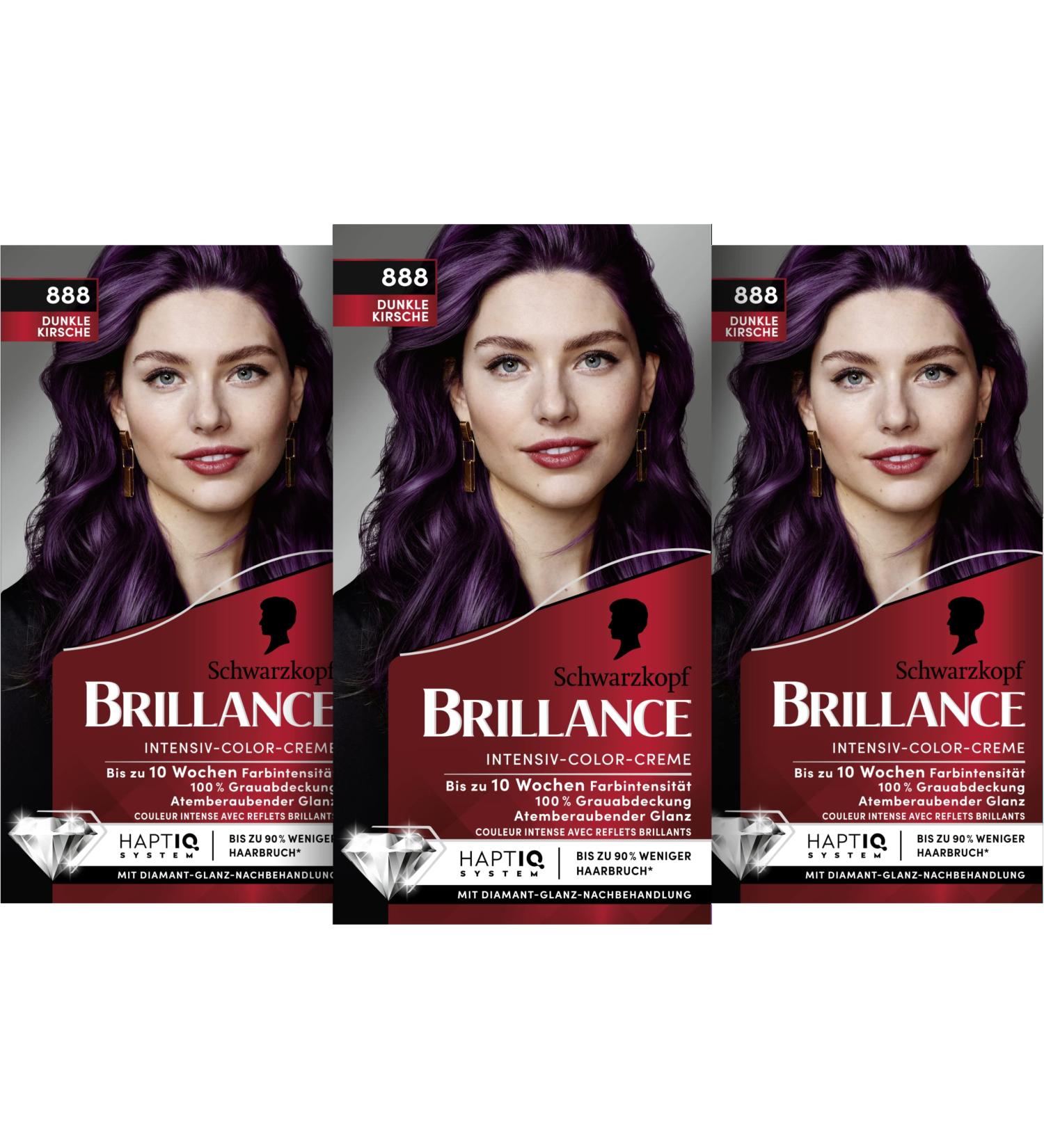 Schwarzkopf Henkel Brillance Intensive Color Cream 888 Dark Cherry 160 ml permanent hair color with diamond shine and nourishing conditioner for 10 weeks of color intensity 888 Dark Cherry 480 ml 1er Pack - Buy Online on GoSupps.com