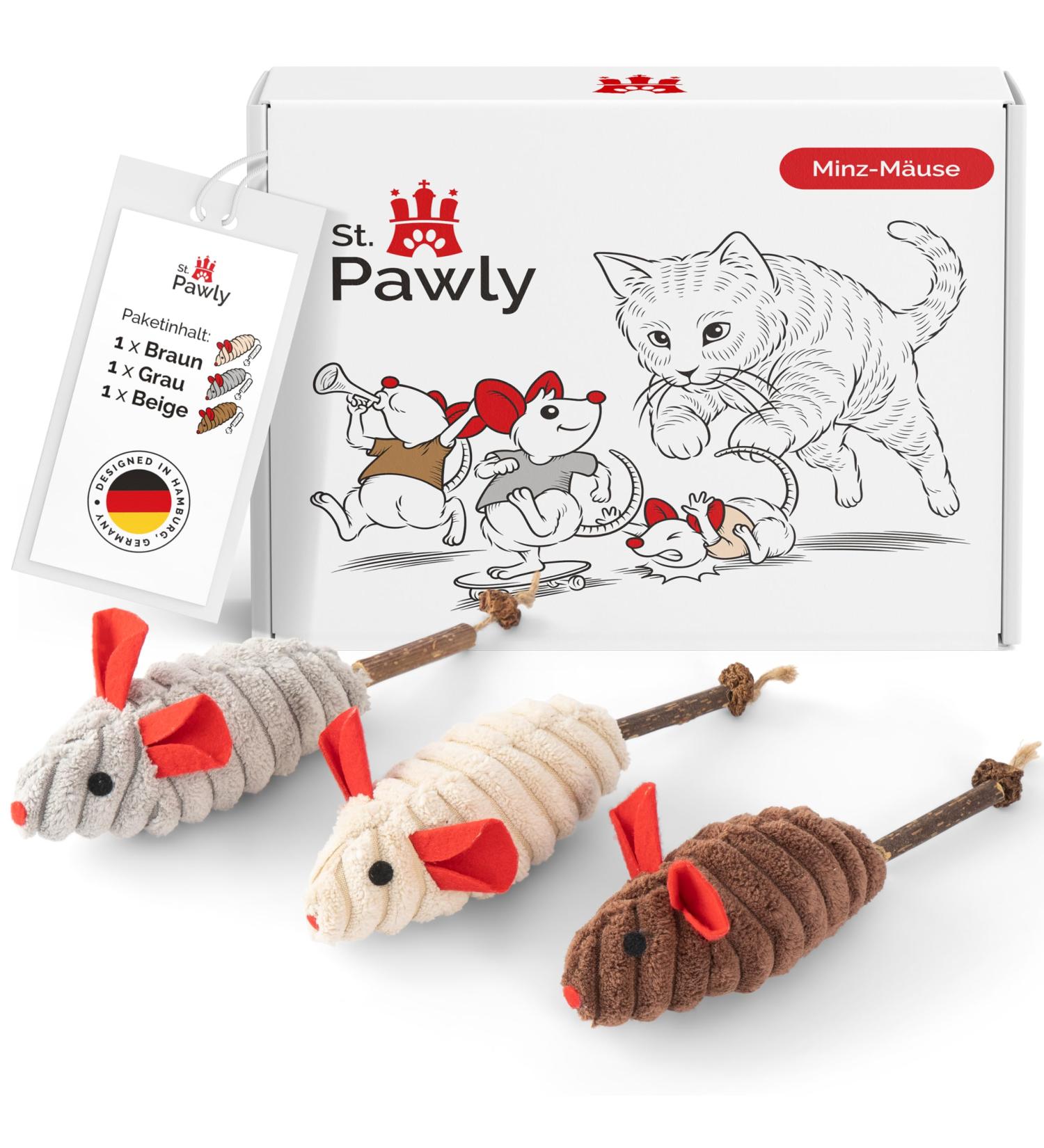 St.Pawly Mint Mice - Natural Cat Toys with Catnip & Matatabi Stick | Ideal Cat Mouse Toy for Playful Cats - Buy Online on GoSupps.com