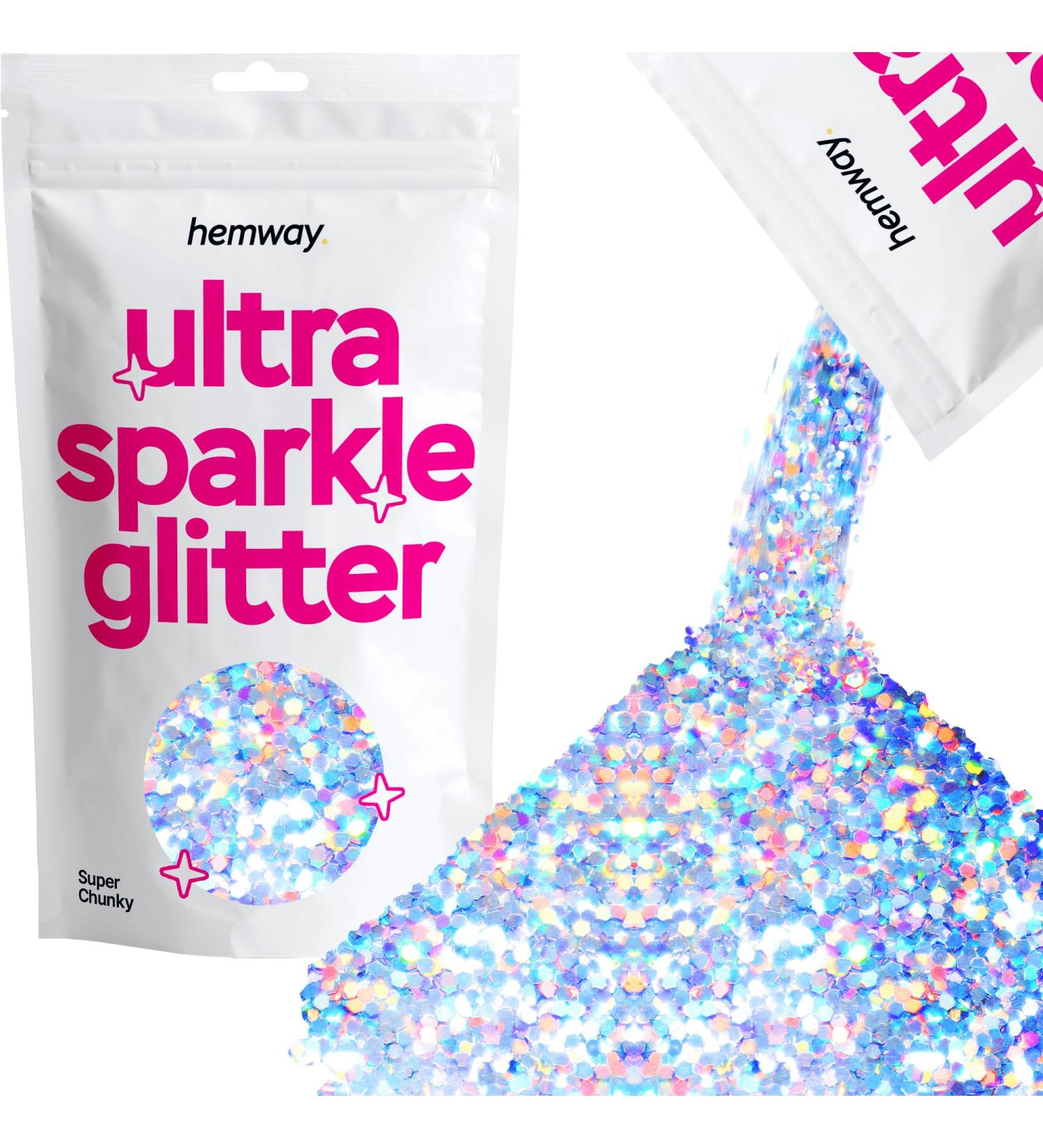 Hemway Premium Ultra Sparkle Silver Holographic Glitter - 100g Multi-Purpose Super Chunky Flake for Arts Crafts Nails Cosmetics & Festivals - Buy Online on GoSupps.com
