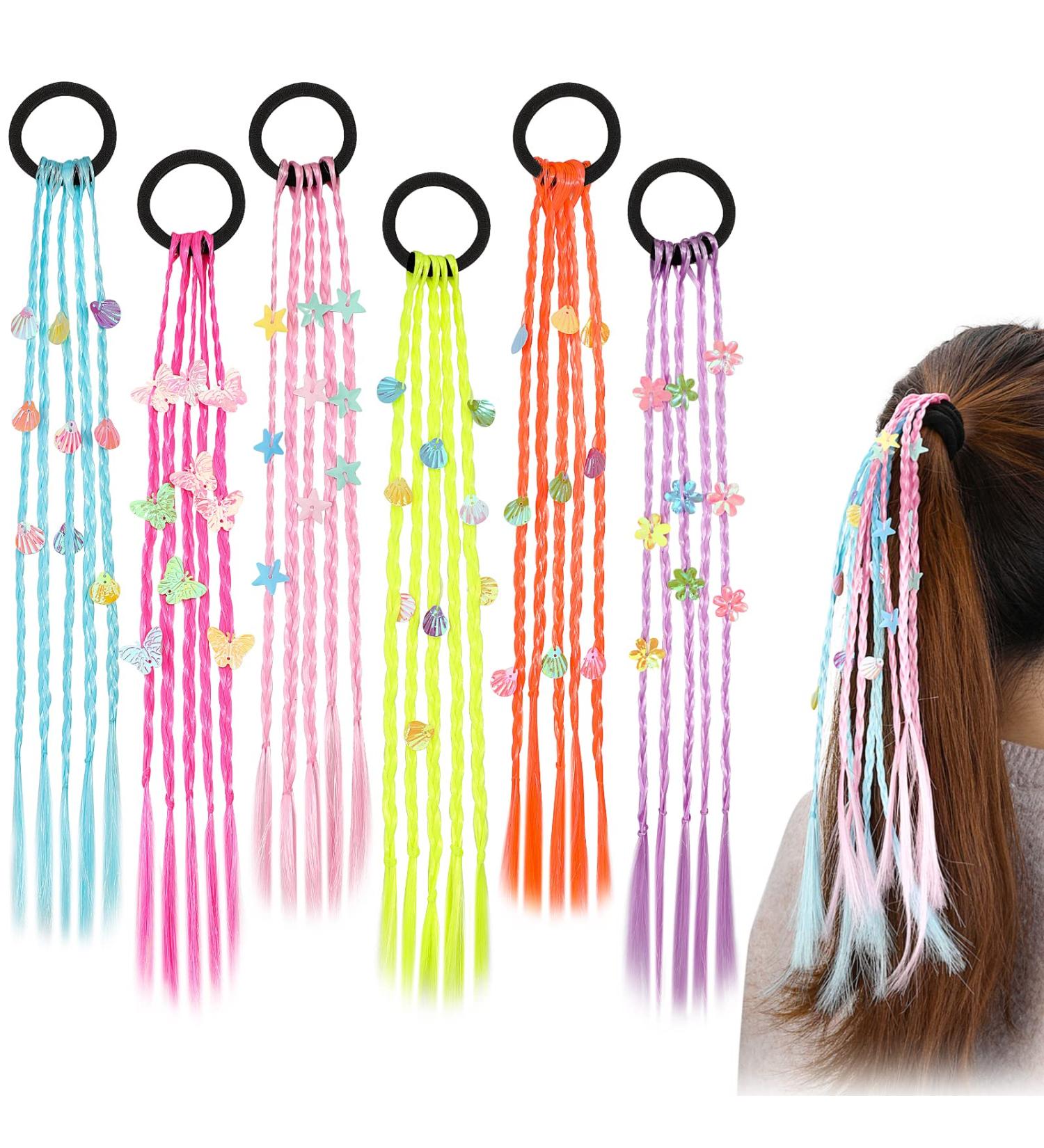 Vibrant Hifot Colorful Hair Strands for Kids - Synthetic Hair Extensions for Braids & Hairstyles (6 Pieces) - Buy Online on GoSupps.com