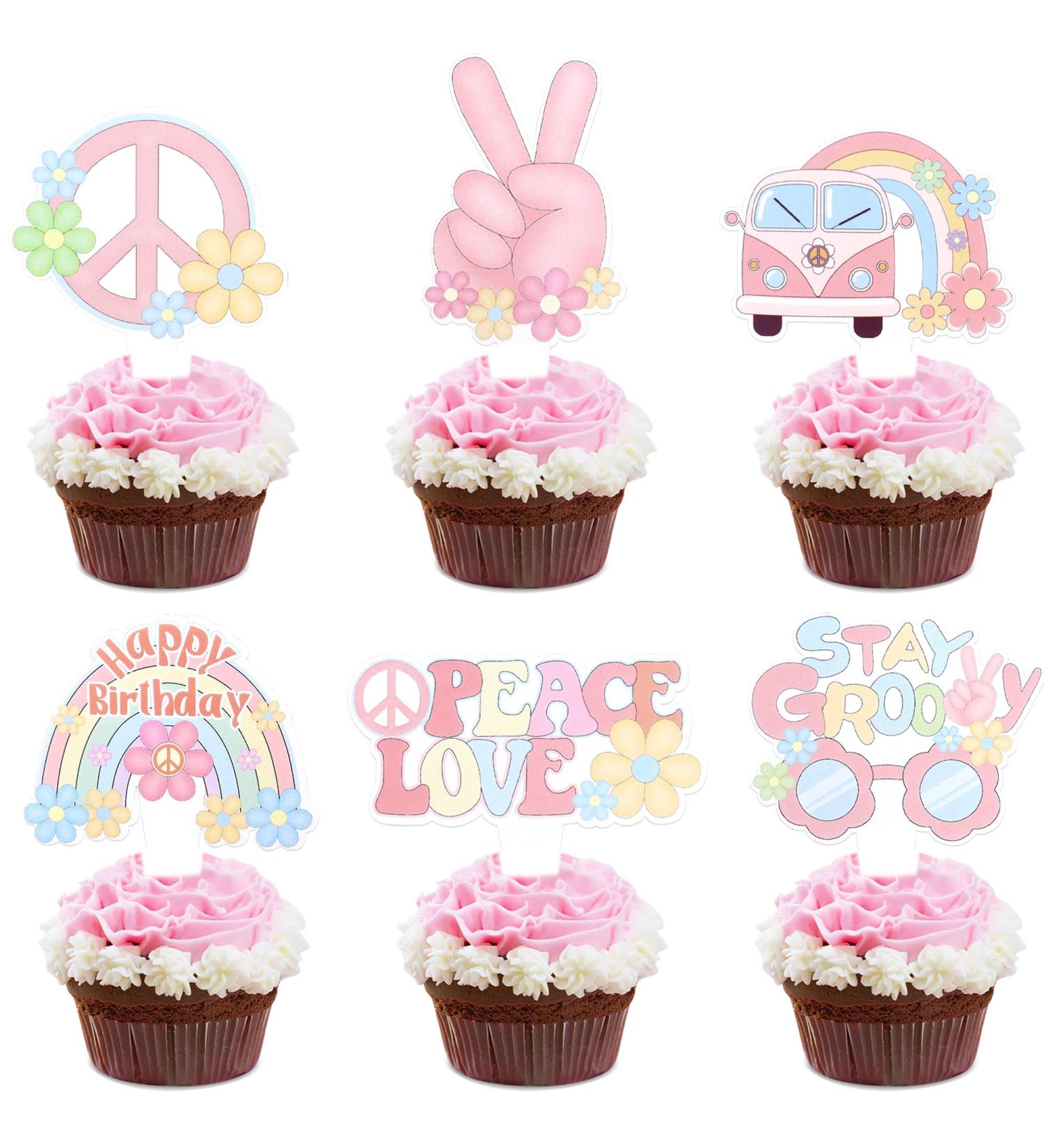 Ercadio 36 Pack Hippie Party Cupcake Toppers Glitter Peace Sign Cupcake Picks Peace and Love Dove Rainbow Cupcake Toppers for 60s Hippie Retro Theme Party Cake Decoration Supplies - Buy Online on GoSupps.com