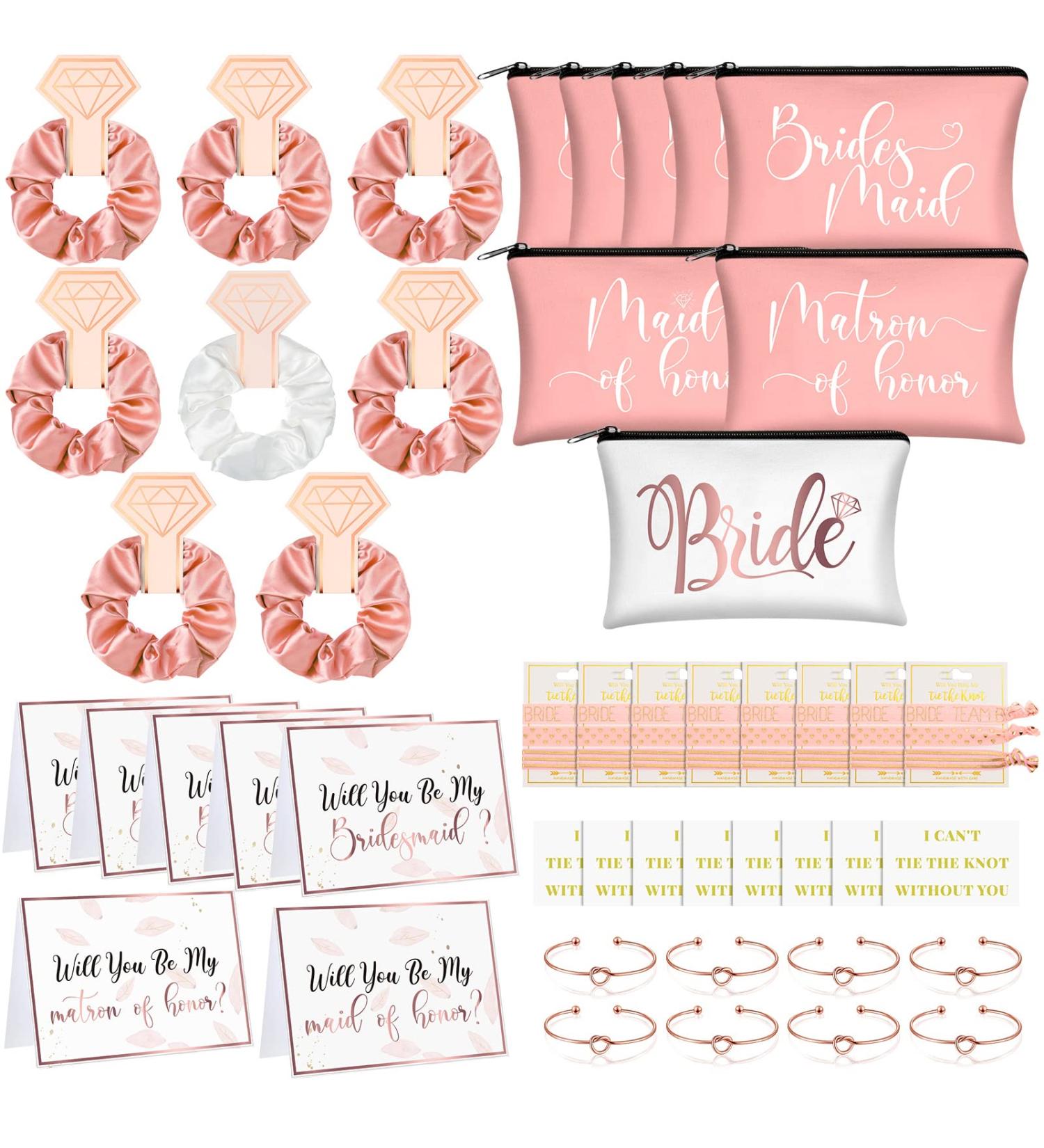 Dreaming Style Wedding Proposal Gift Set - 63 Pcs Bridesmaid & Maid of Honor Gifts: Makeup Bag, Hair Knotted Bracelets, Invitation Cards - Perfect for Wedding & Bachelorette - Buy Online on GoSupps.com