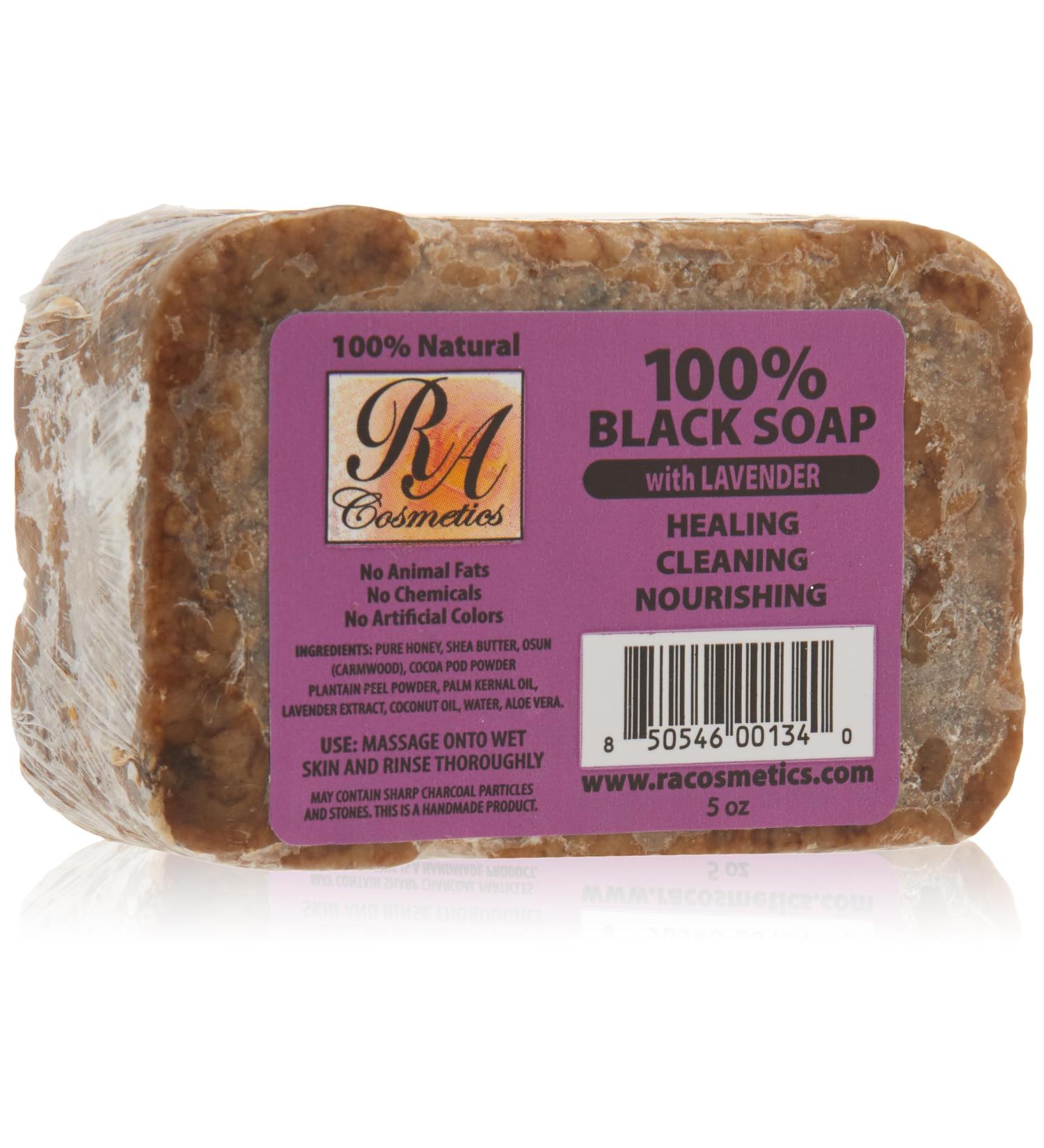 Buy RA Cosmetics 100% Natural Black Soap with Lavender 5oz - Best Organic Skincare for All Skin Types Ships Internationally - Buy Online on GoSupps.com