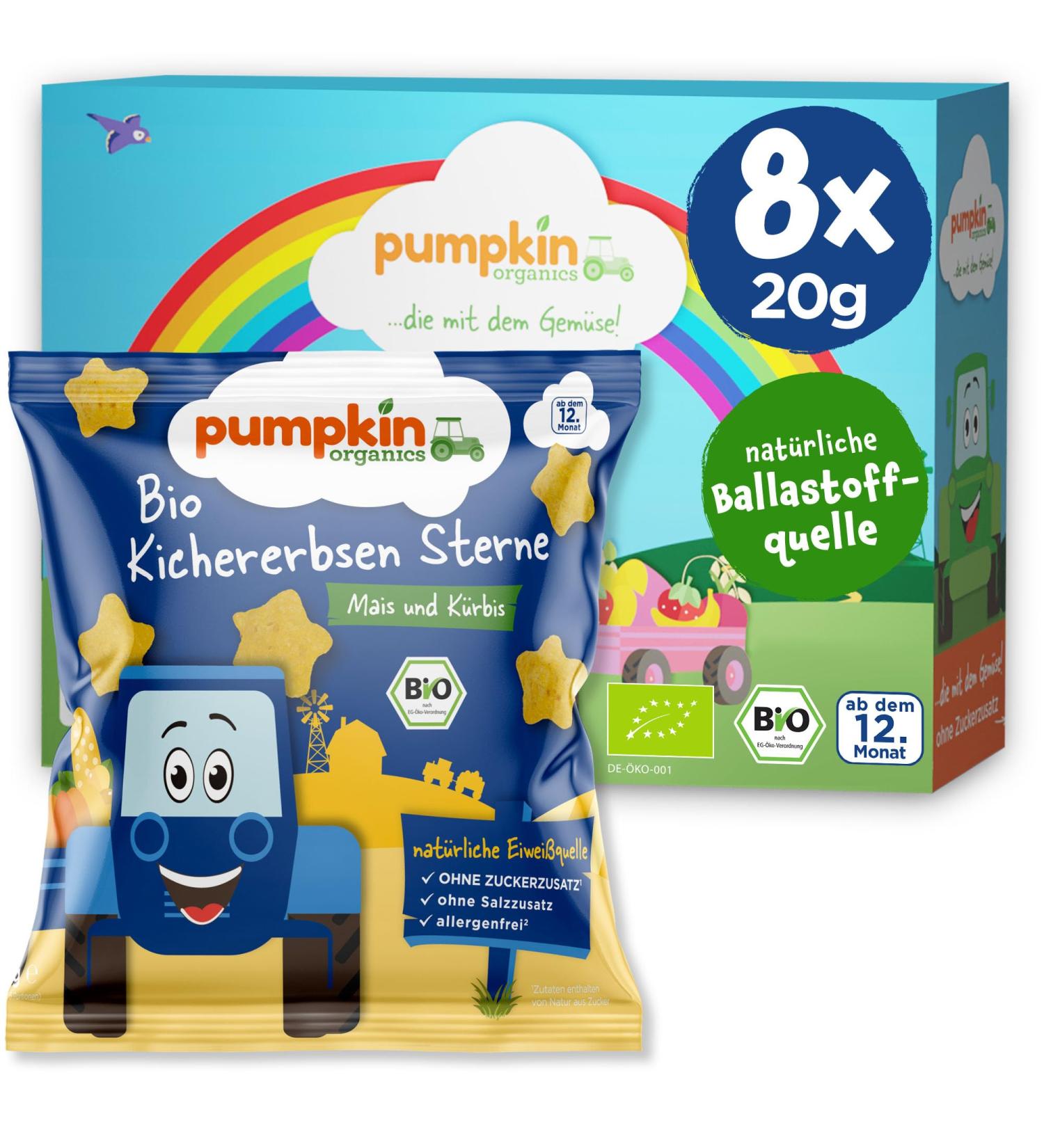 Organic Chickpea Star Snacks for Kids - Allergen-Free & Gluten-Free (8-Pack) | Pumpkin Organics Baby Snacks - Buy Online on GoSupps.com