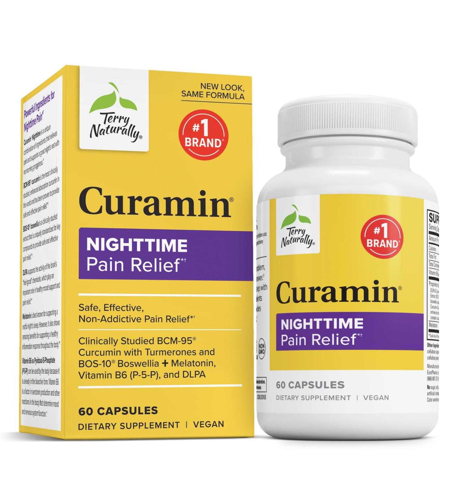 Terry Naturally Curamin Nighttime - Curcumin & DLPA Capsule Supplement - Non-GMO Supplement to Support Healthy Sleep & Relaxation - Herbal Supplement with Melatonin - 60 Capsules 60 Count (Pack of 1) - Buy Online on GoSupps.com