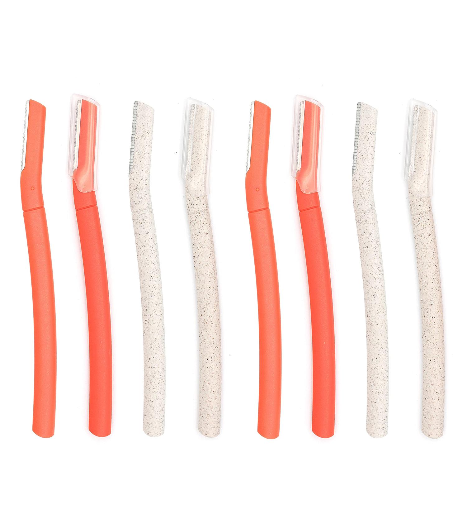 ChaosssCo Facial Fuzz-Free Razor & Eyebrow Trimmer | Professional Dermaplaning Tool for Women | Peach Fuzz Shaver (Pack of 8 - 4 Orange & 4 Gray - Buy Online on GoSupps.com