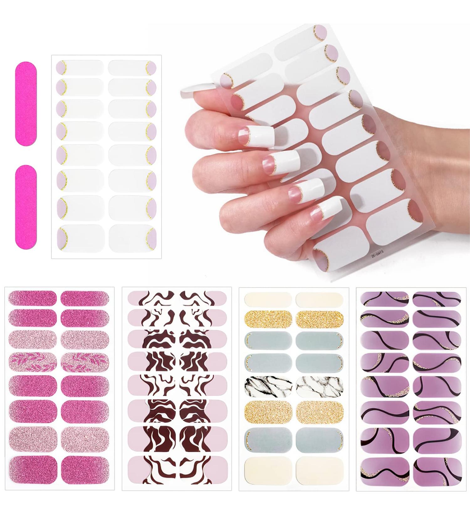 CHANGAR French Nail Polish Stickers Glitter Nail Polish Strips Decals Full Nail Wraps Stickers French Tip Design Adhesive Nail Art Decals with 2 Nail File for Home Women Girls DIY Nail Art - Buy Online on GoSupps.com