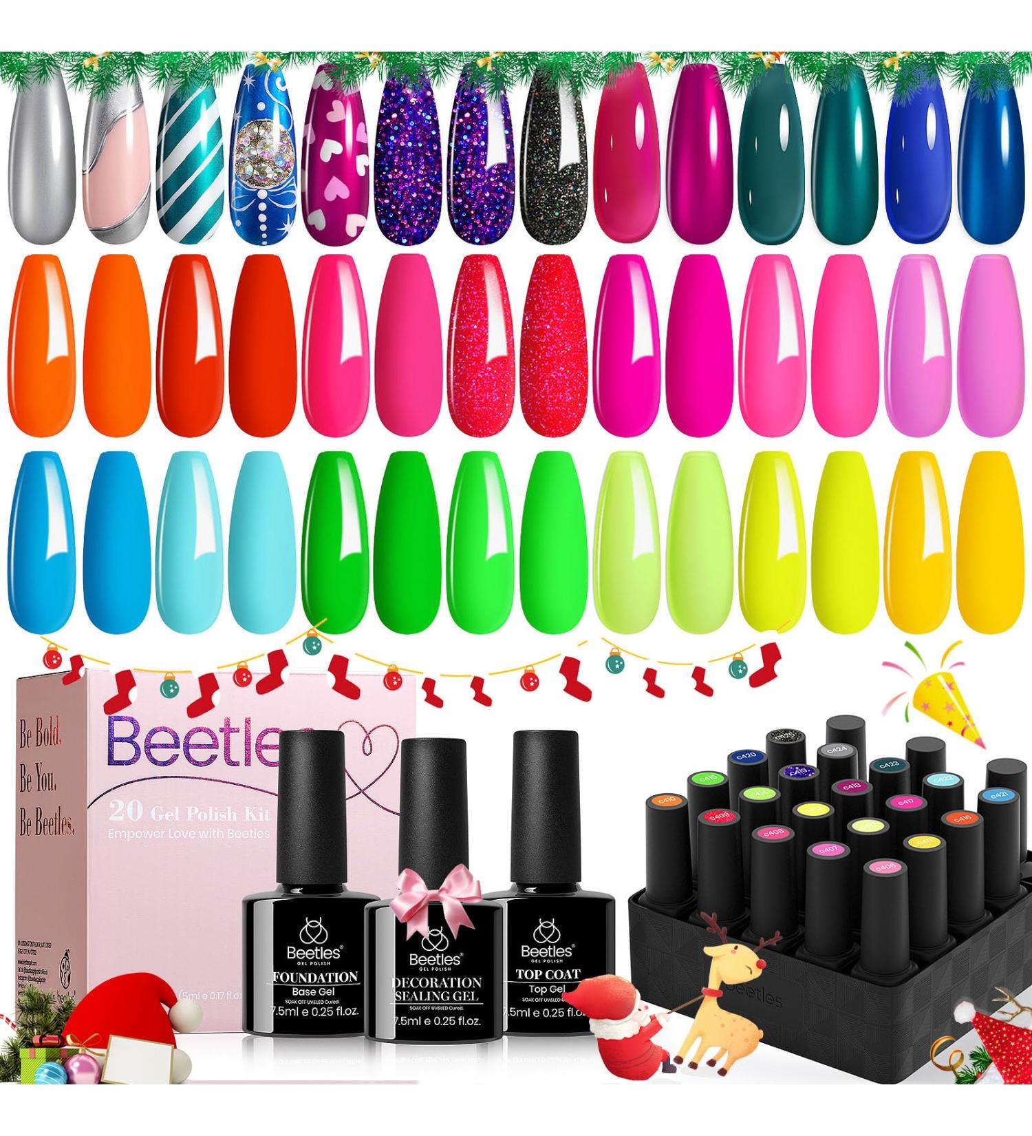 Beetles 20 Colors Gel Nail Art Kit with Base and Top Coat - DIY Spring Summer Manicure Set for Glitter Nails - A-Party Fever Collection - Buy Online on GoSupps.com